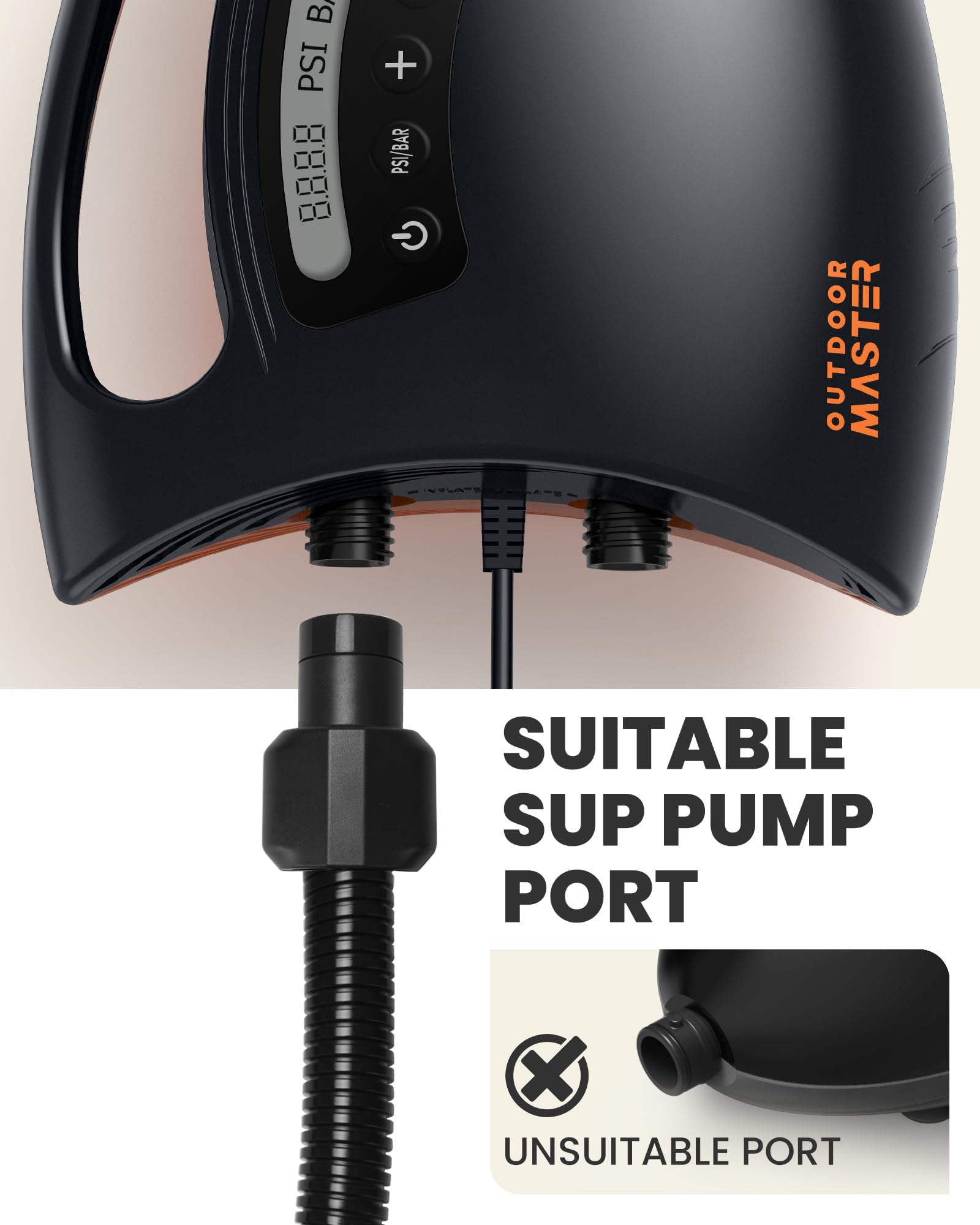 OutdoorMaster Electric SUP Pump Adapter & Air Hose Kit with 7 Nozzles - High Pressure Inflator for Inflatable Paddle Boards, Boats, Tents & Swimming Pools - Perfect for Beach, Lake & Outdoor Water Activities