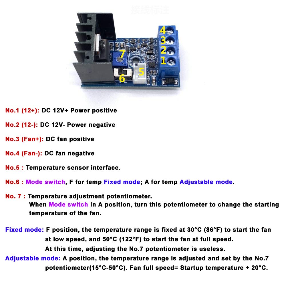 12V PC Fan Speed Controller - Automatic CPU Temperature Control for 2/3/4-Wire Fans - PC Cooling & Case Fan Regulation