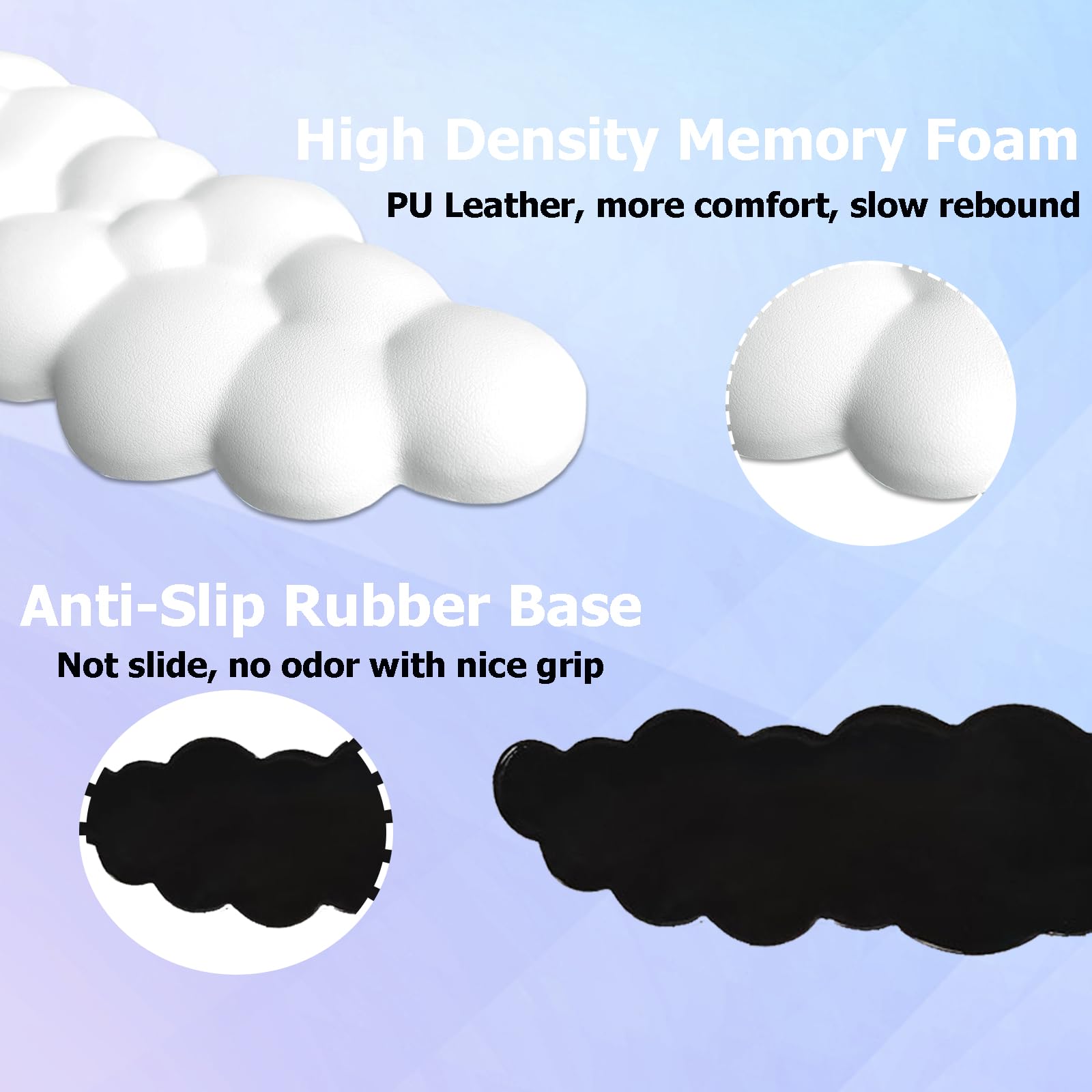 Ergonomic Keyboard Wrist Rest with PU Leather & Memory Foam - Cloud Comfort for Gaming, Office, Home, Laptop, Typing Pain Relief, White - Perfect for Long Hours of Work and Play