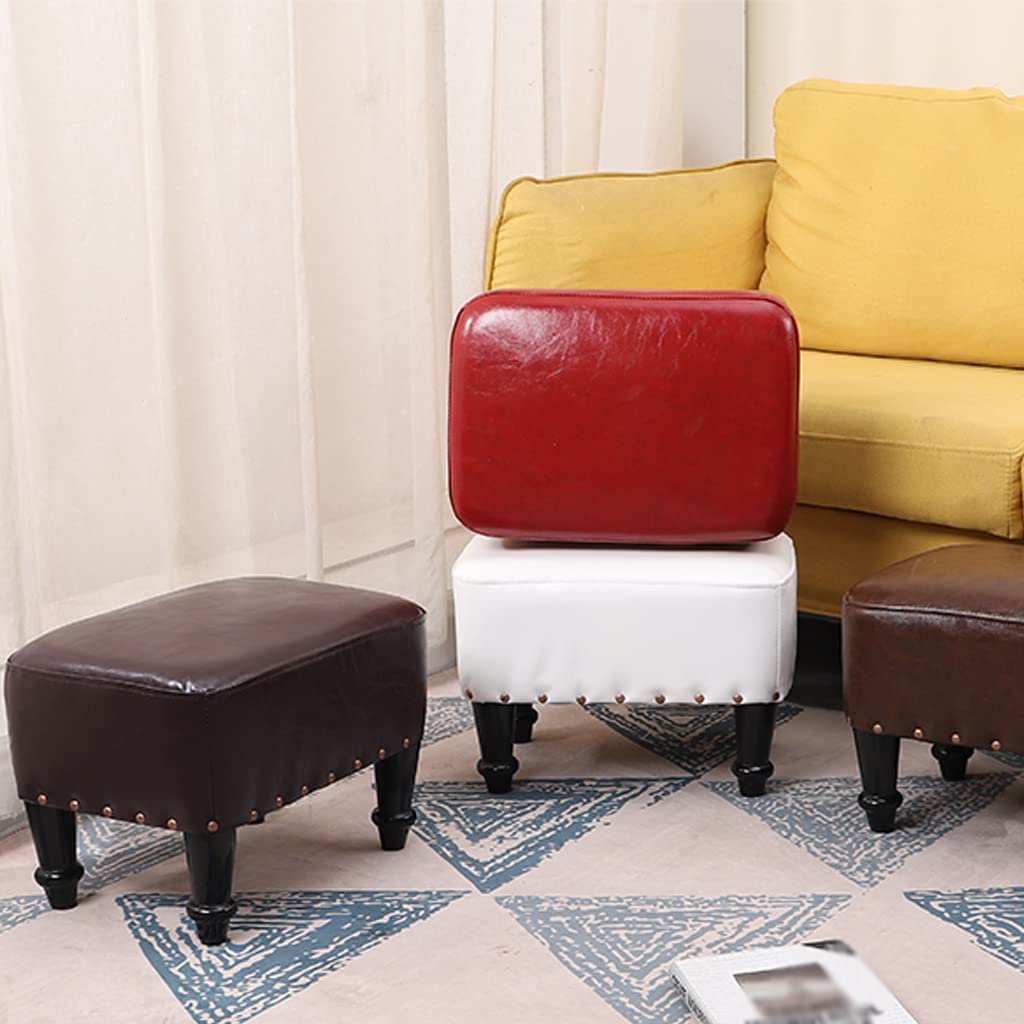 PU Leather Ottoman Footstool for Bedroom & Living Room - Rectangular Low Sofa Stool, Kids Foot Rest, Shoe Changing Bench - Perfect for Home Decor, Relaxing & Organizing Shoes