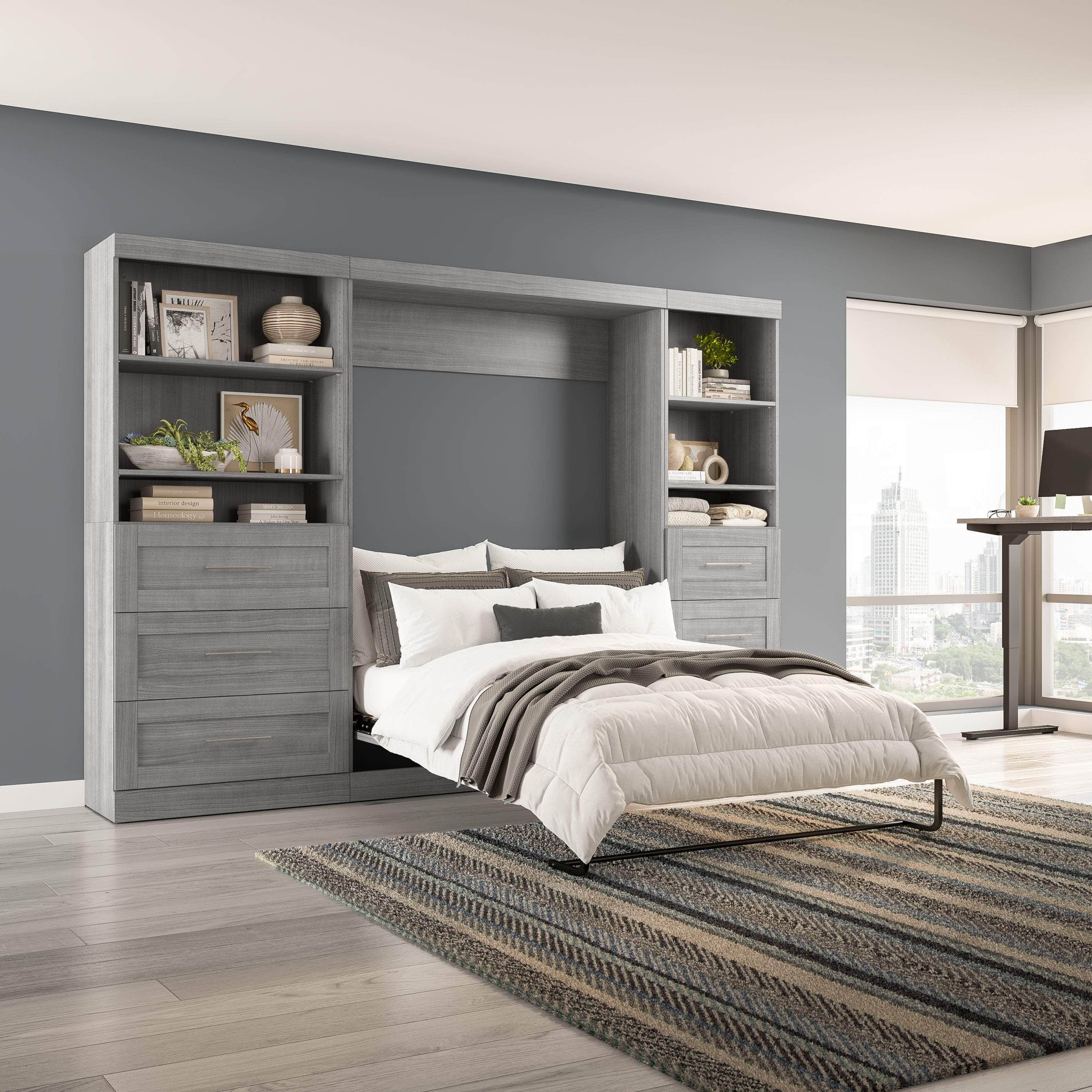 Pur Full Murphy Wall Bed with 2 Storage Units & Drawers (120 Inch) - 5 Color Options | Space-Saving Wall Bed for Small Apartments & Guest Rooms