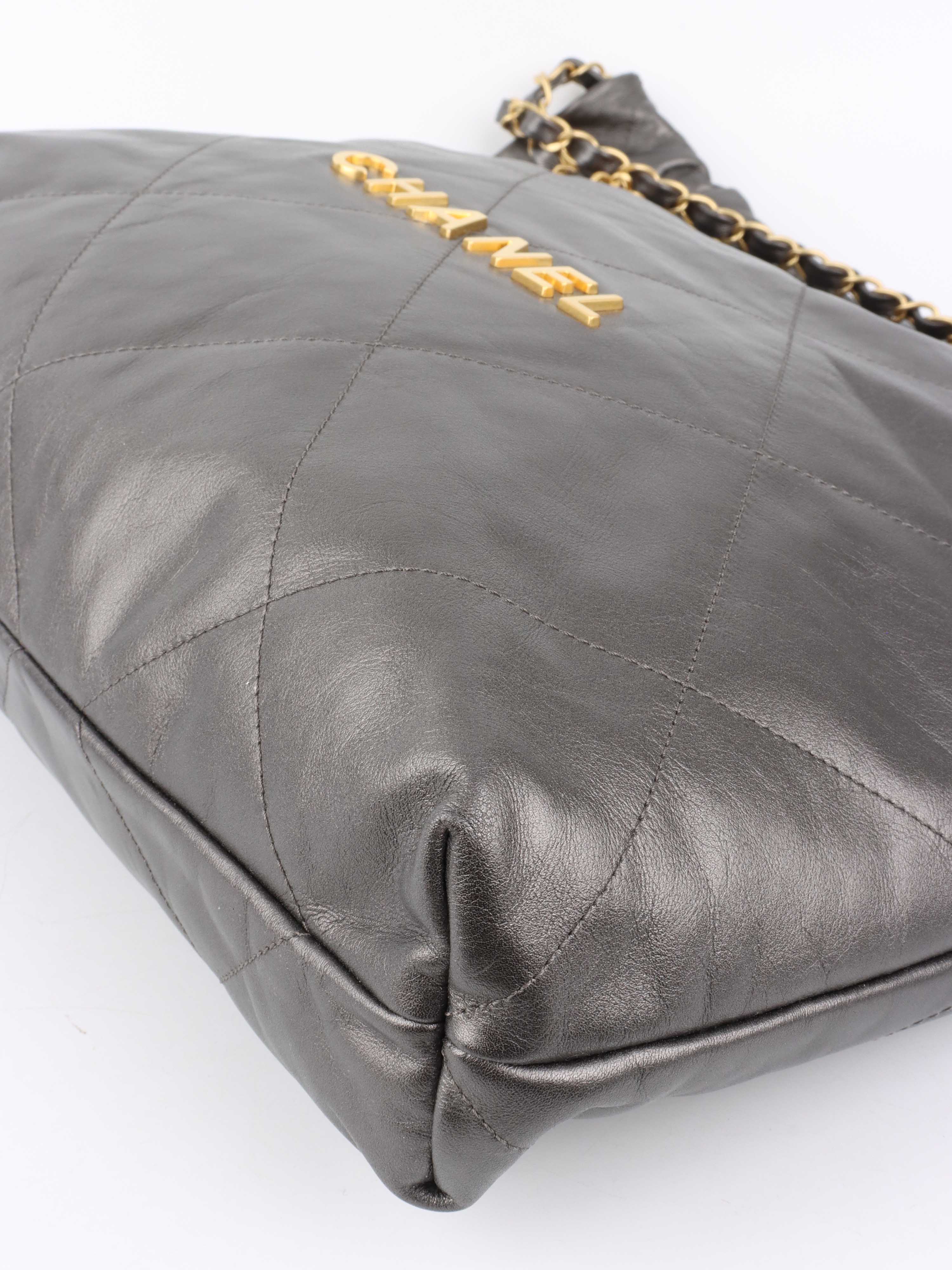 Chanel Metallic Dark Grey 22 Bag - Luxury Designer Handbag for Women | Perfect for Evening Events, Parties & Special Occasions