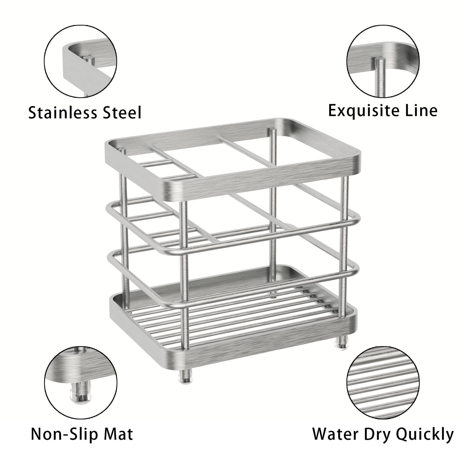 Stainless Steel Toothbrush Holder with 5 Slots - Bathroom Organizer for Electric Toothbrush & Toothpaste Storage - Countertop Organizer for Bathroom, Kitchen, or Travel (Silver) - Perfect for Small Spaces & Clutter-Free Vanity