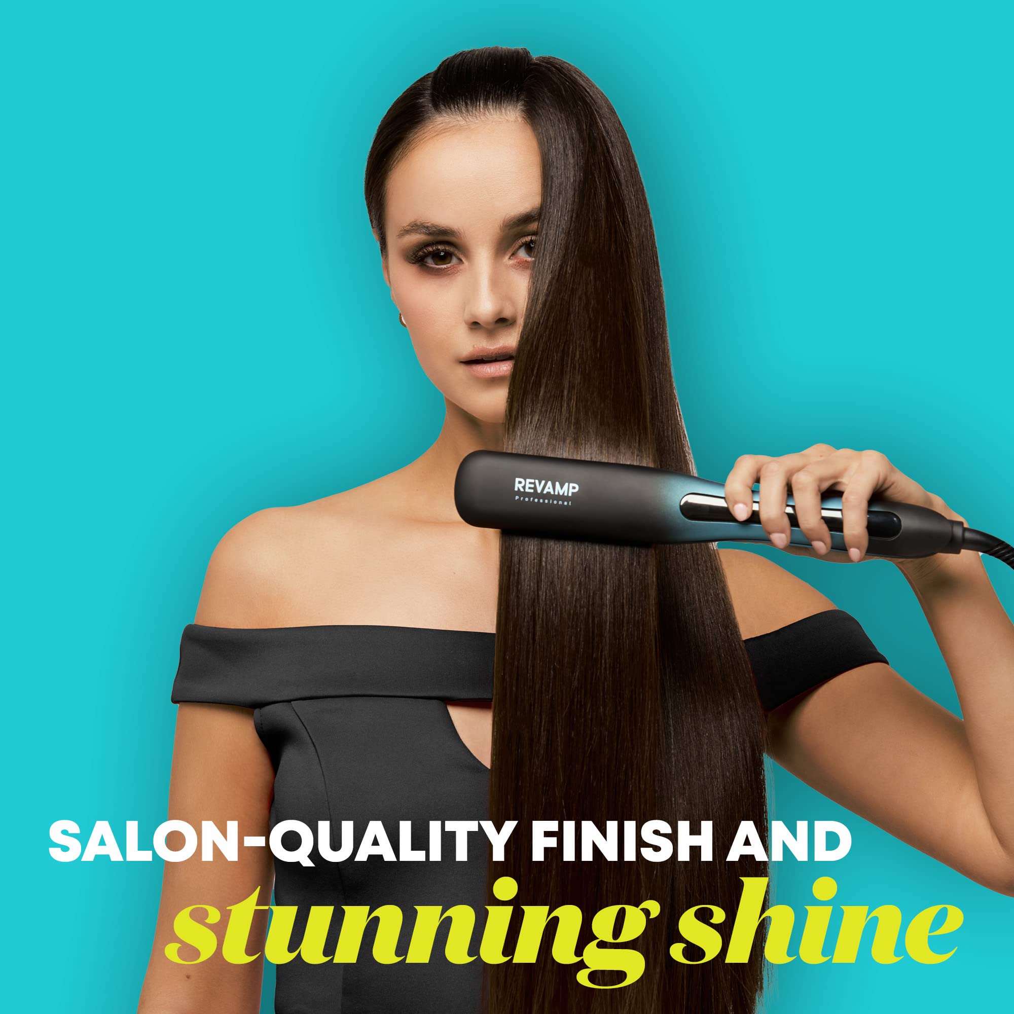 Revamp Progloss Wide Ultra X Shine 1.5-Inch Ceramic Flat Iron Hair Straightener with Keratin, Argan & Coconut Oil - Ionic Technology for Long, Thick & Curly Hair - Perfect for Salon-Quality Styling at Home, Travel & Professional Use