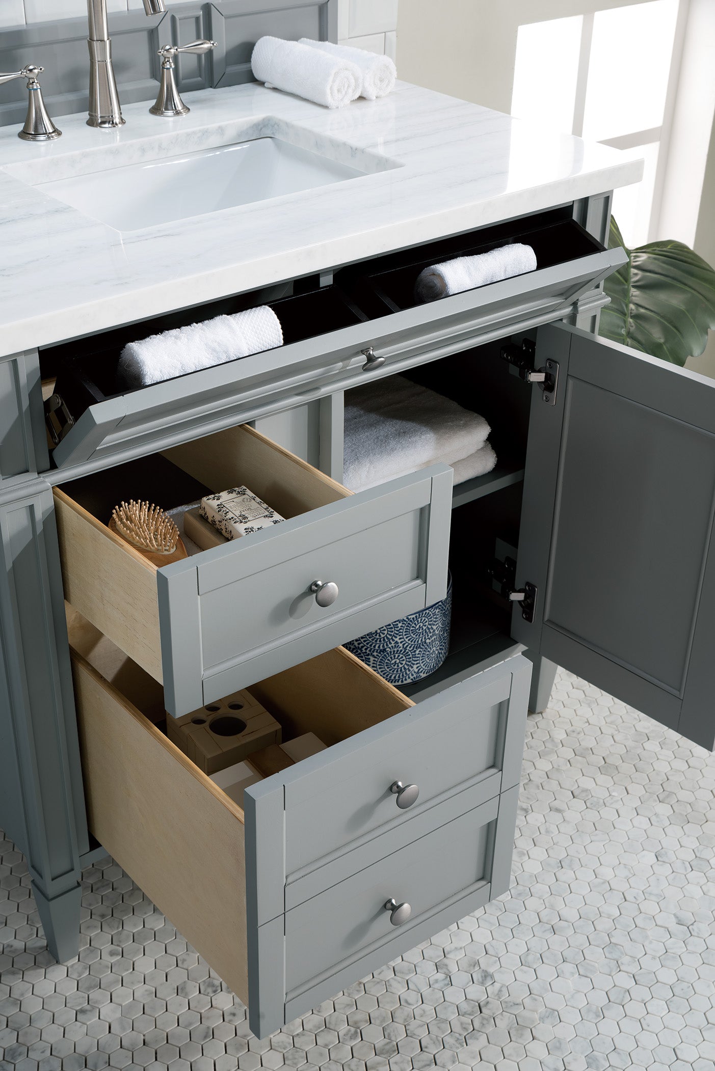 Brittany 36 Inch Modern Gray Bathroom Vanity with 3CM Arctic Fall Solid Surface Countertop - Perfect for Small Spaces & Contemporary Home Decor