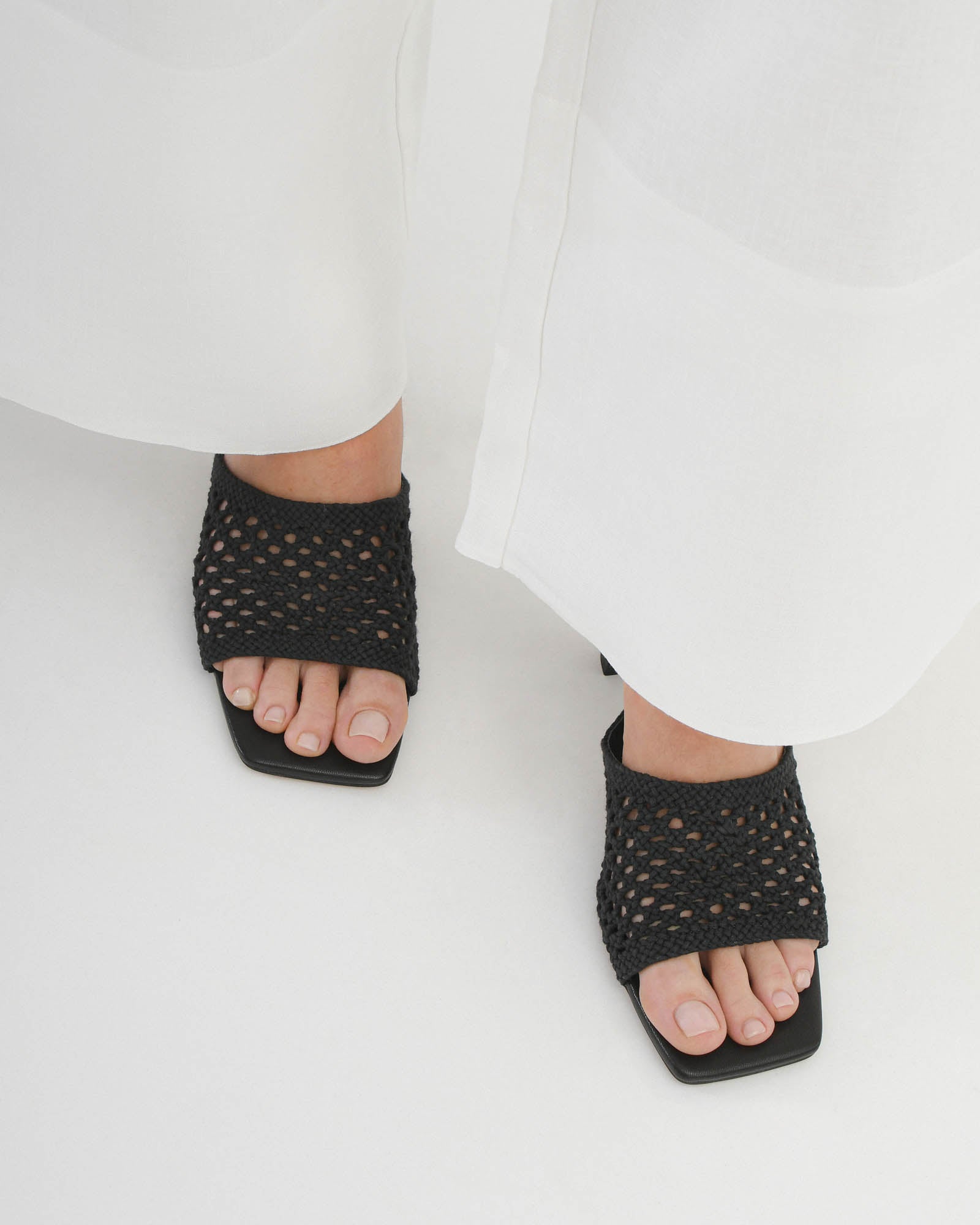 JORDYN Women's Mid Heel Sandals - Comfortable Black Textile Dress Sandals for Summer, Wedding & Party Occasions