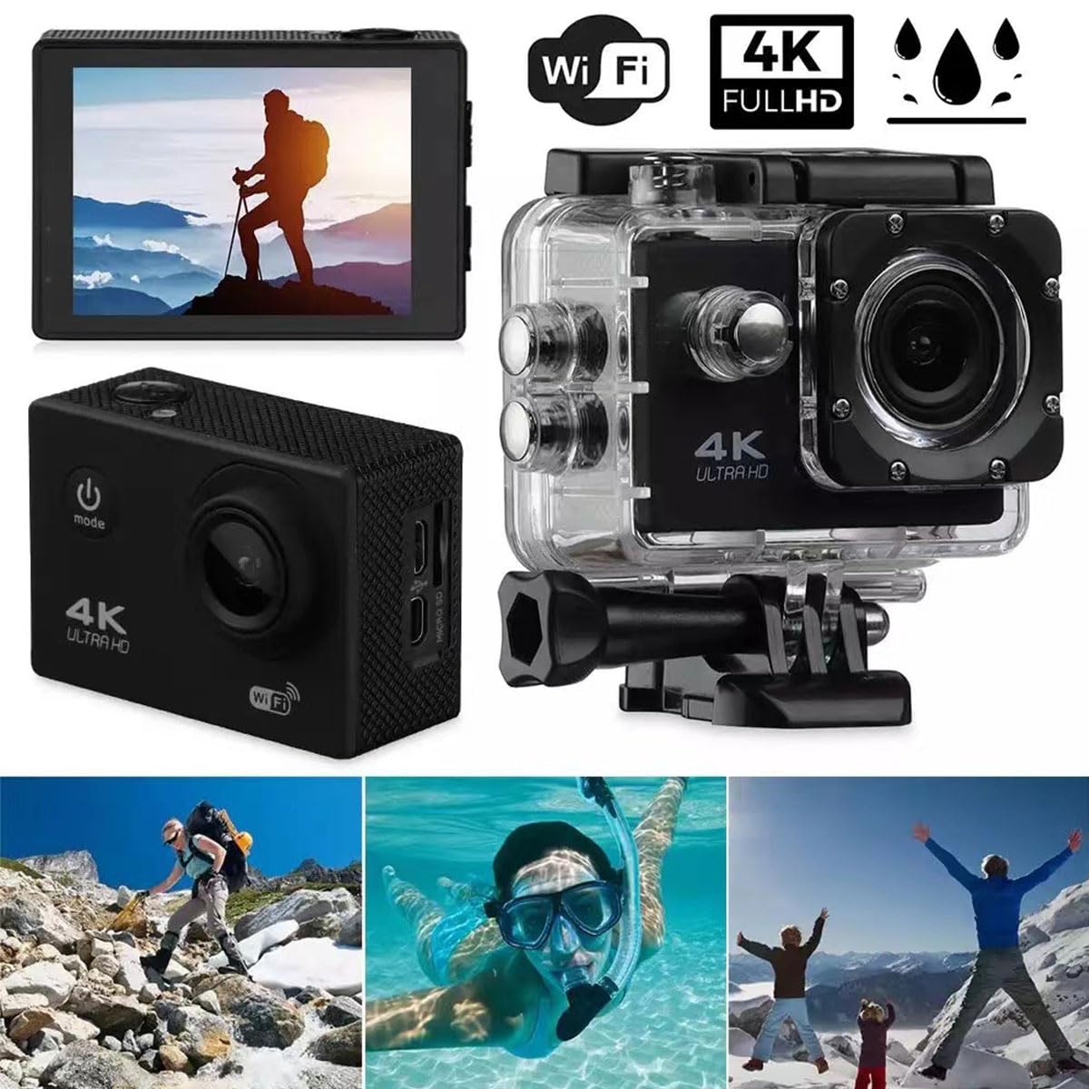 4K Waterproof Action Camera with WiFi & Remote Control - HD Underwater Sports Camera Kit for Diving, Surfing, Skiing & Adventure Recording