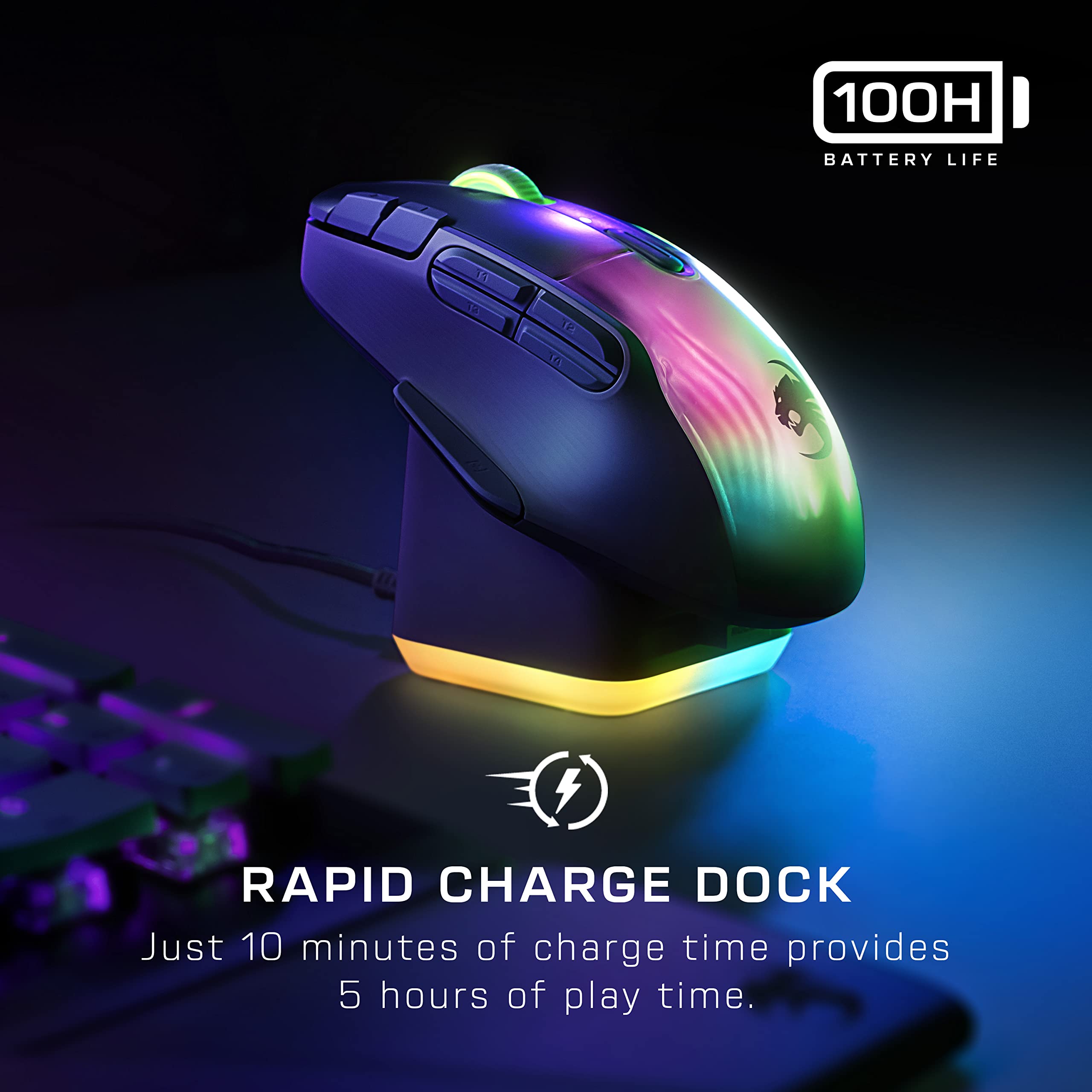 Turtle Beach Kone XP Air Wireless RGB Gaming Mouse - Bluetooth, 19K DPI Optical Sensor, 100-Hour Battery with Charging Dock, 29 Programmable Buttons, 4D Wheel - Black | Ergonomic Design for PC & Mac Gaming, Work & Productivity