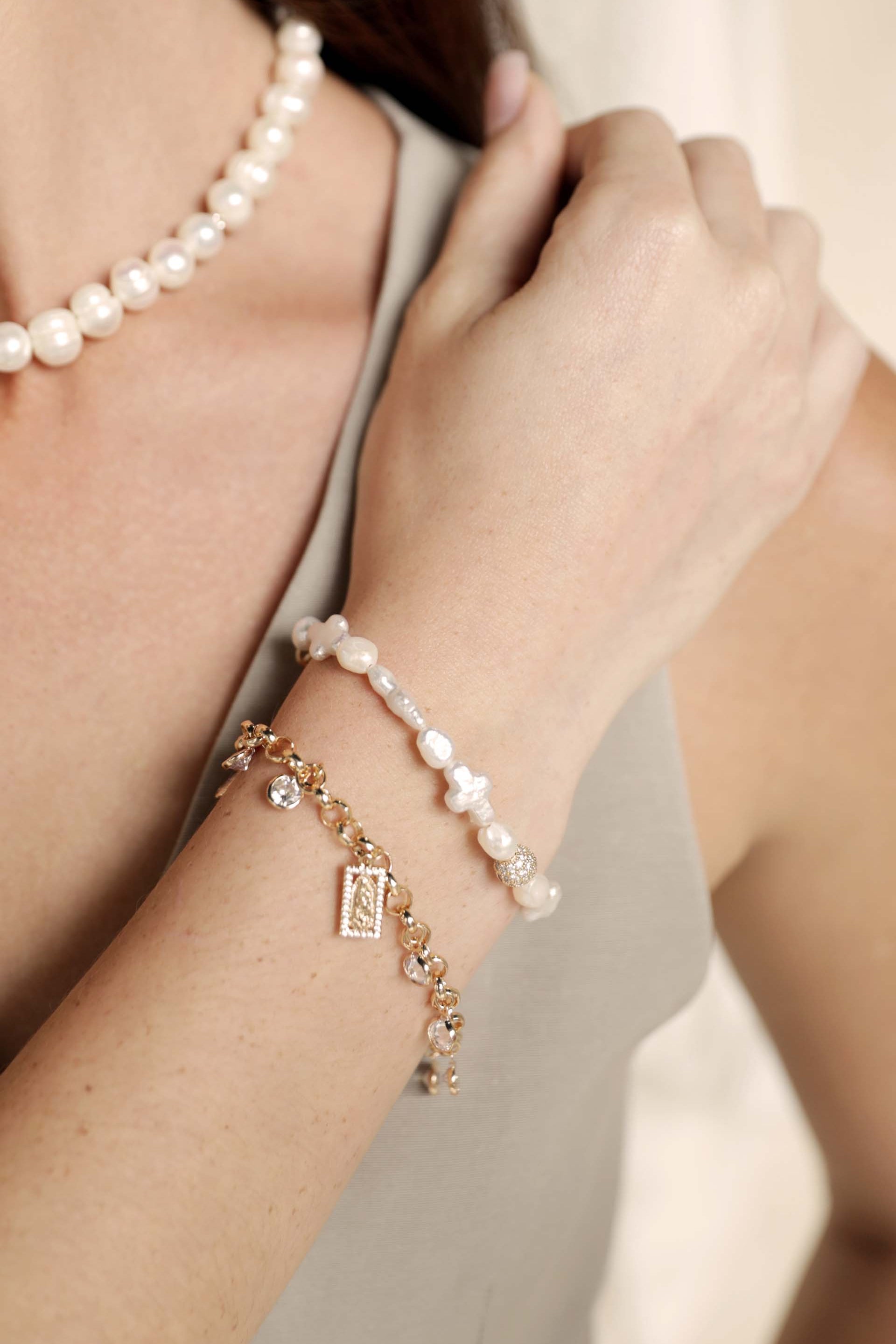 Faithful Pearl and Chain Bracelet Set for Women - Elegant Layered Bracelets for Wedding, Party & Everyday Wear