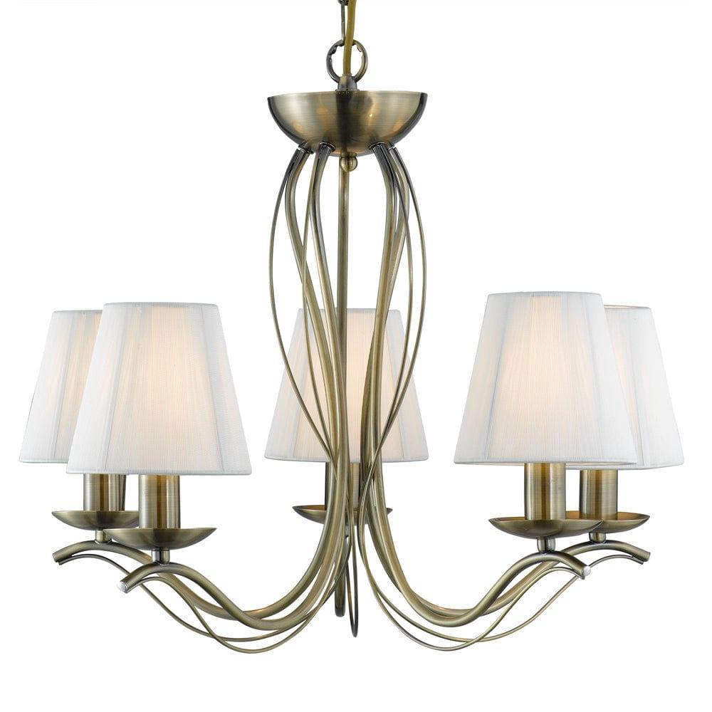 Andretti 5-Light Brass Chandelier with Cream String Shades - Elegant Dining Room Lighting Fixture for Home Decor