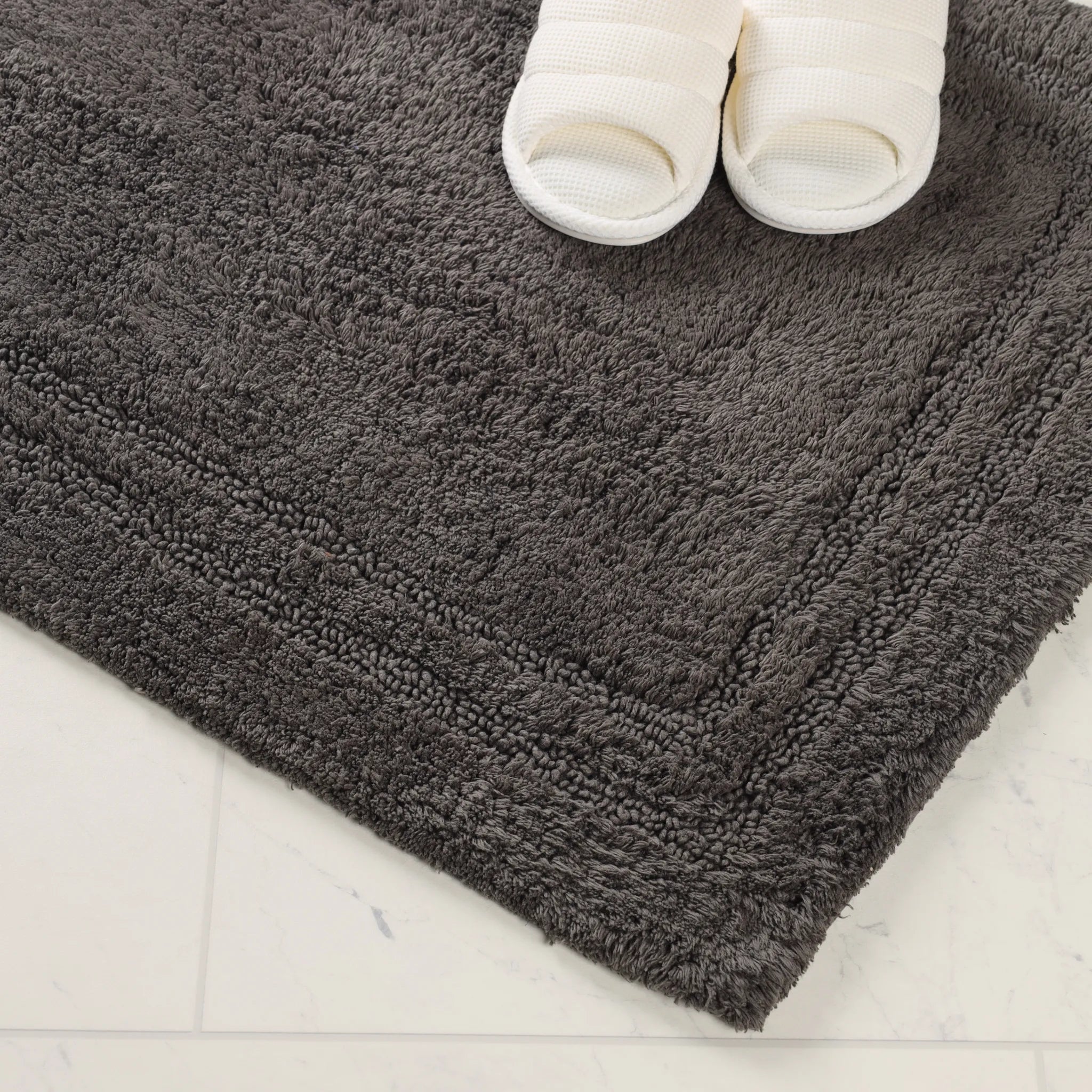 Non-Slip Cotton Bathroom Rug Set - 2 Piece Washable Absorbent Bath Mat with Anti-Skid Backing for Bathroom, Shower & Vanity Area