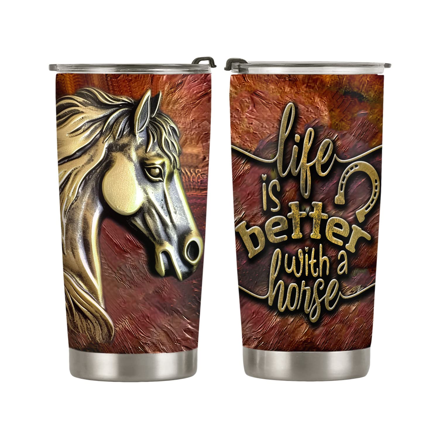 64HYDRO 20oz Insulated Stainless Steel Horse Tumbler - Leakproof Travel Coffee Mug with Lid - Perfect Equestrian Gift for Women, Men, Horse Lovers - Valentine's Day, Birthday, Country Themed Gifts - Ideal for Riding, Barn, Office & Outdoor Adventures