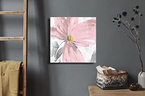 Abstract Blush Pink and Grey Flower Wall Art Canvas Print - Modern Home Decor for Bathroom, Bedroom & Living Room - Elegant Handmade Painting for Housewarming Gift & Interior Design