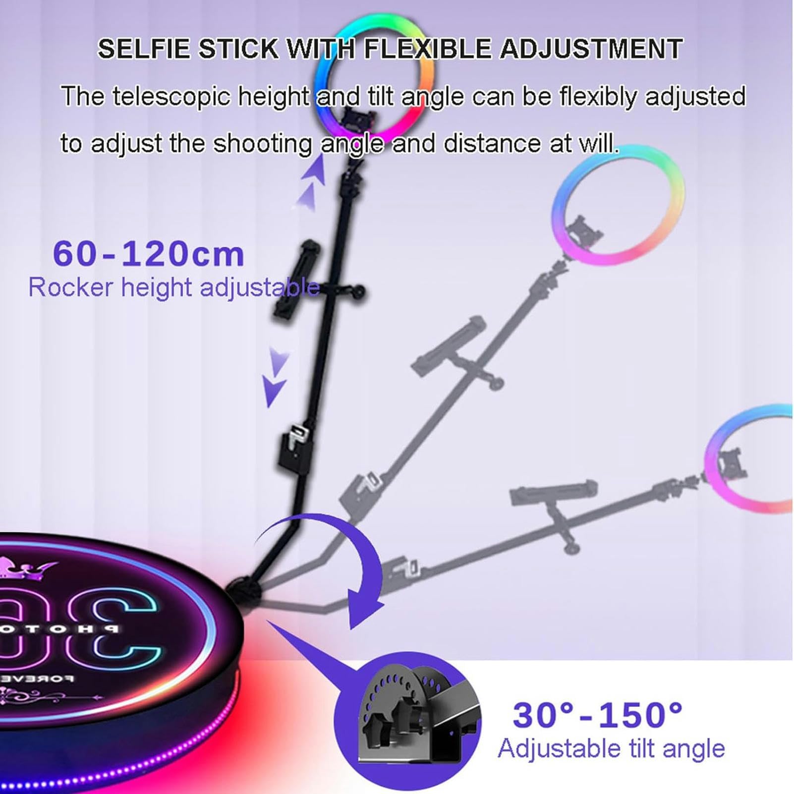 Slow Motion 360 Camera Booth Auto Spin - Professional 360 Photo Booth Machine with Adjustable Ring Light & Durable Flight Case (Height 60-120cm, Tilt 30°-150°) - Perfect for Parties, Weddings, Corporate Events & Social Media Content Creation