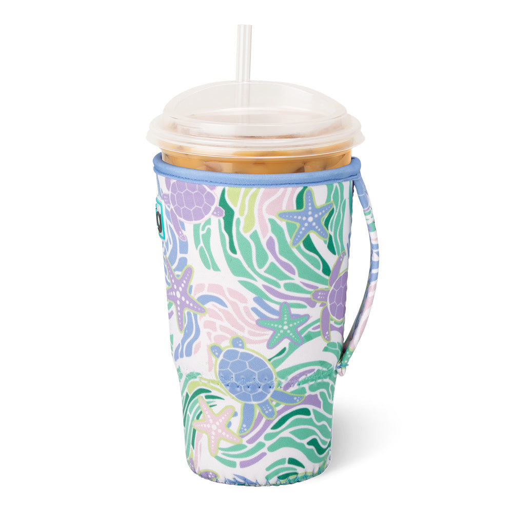 Sea Swirl Large Iced Cup Coolie - Insulated Stainless Steel Tumbler with Lid & Straw for Iced Coffee, Smoothies & Cold Drinks - Perfect for Beach, Pool Parties & Summer Outdoor Activities