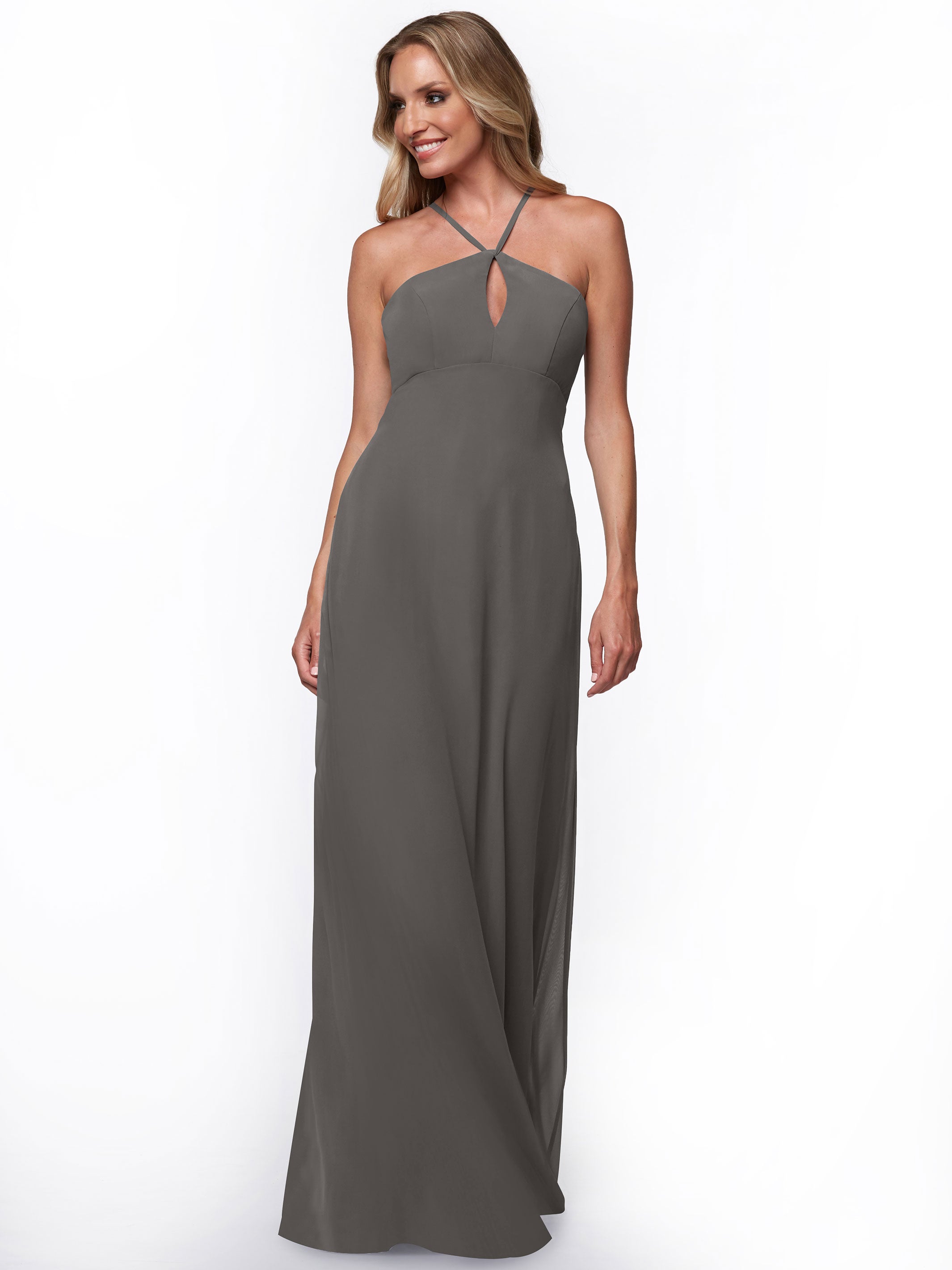 Elegant A-Line Chiffon Bridesmaid Dress with Keyhole Halter Neckline - Perfect for Weddings, Formal Events & Special Occasions