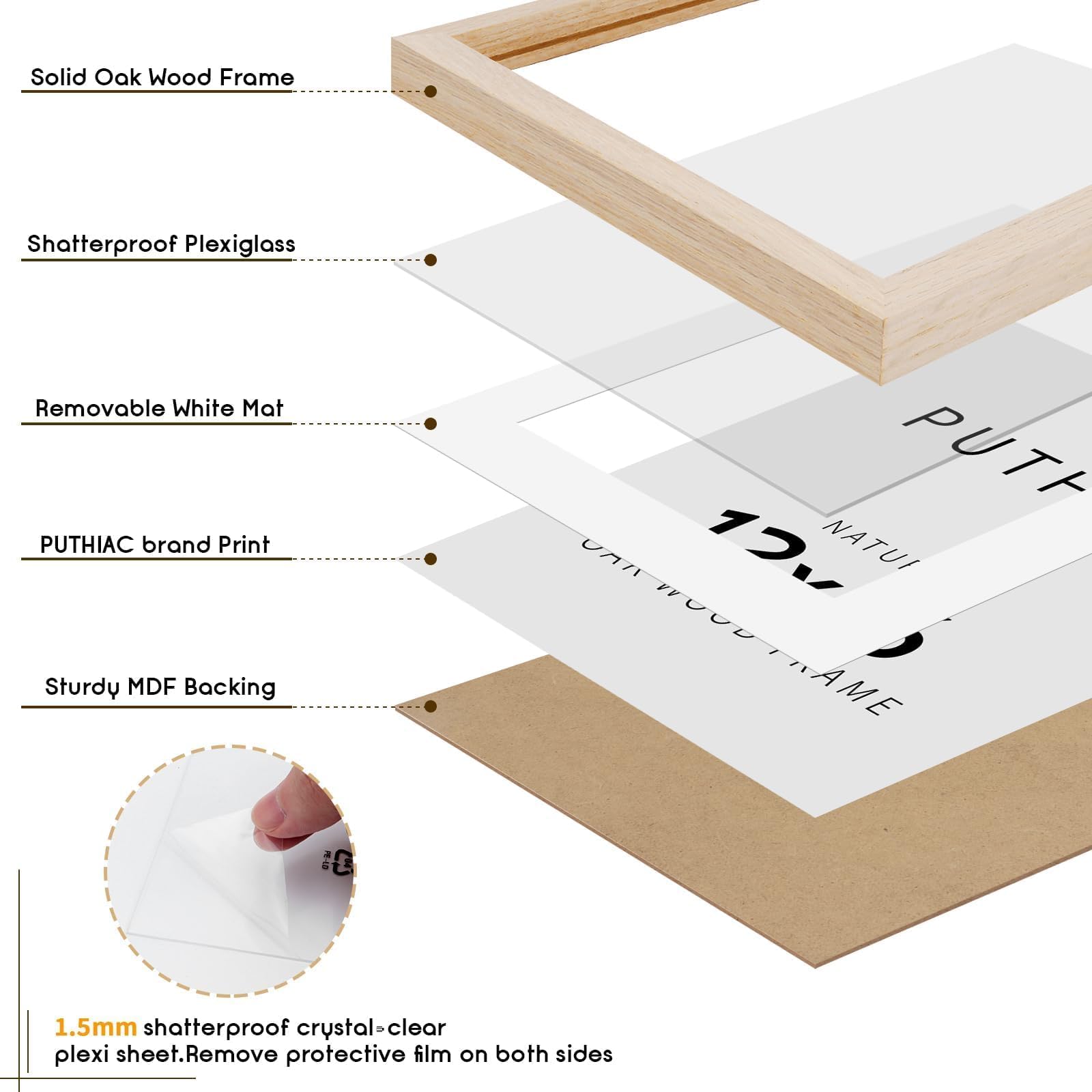 Puthiac 12x16 Oak Wood Picture Frame - Minimalist Solid Wood Poster Frame for Wall Art, Photos & Prints (1 Pack, Beige) | Perfect for Living Room, Bedroom & Office Decor