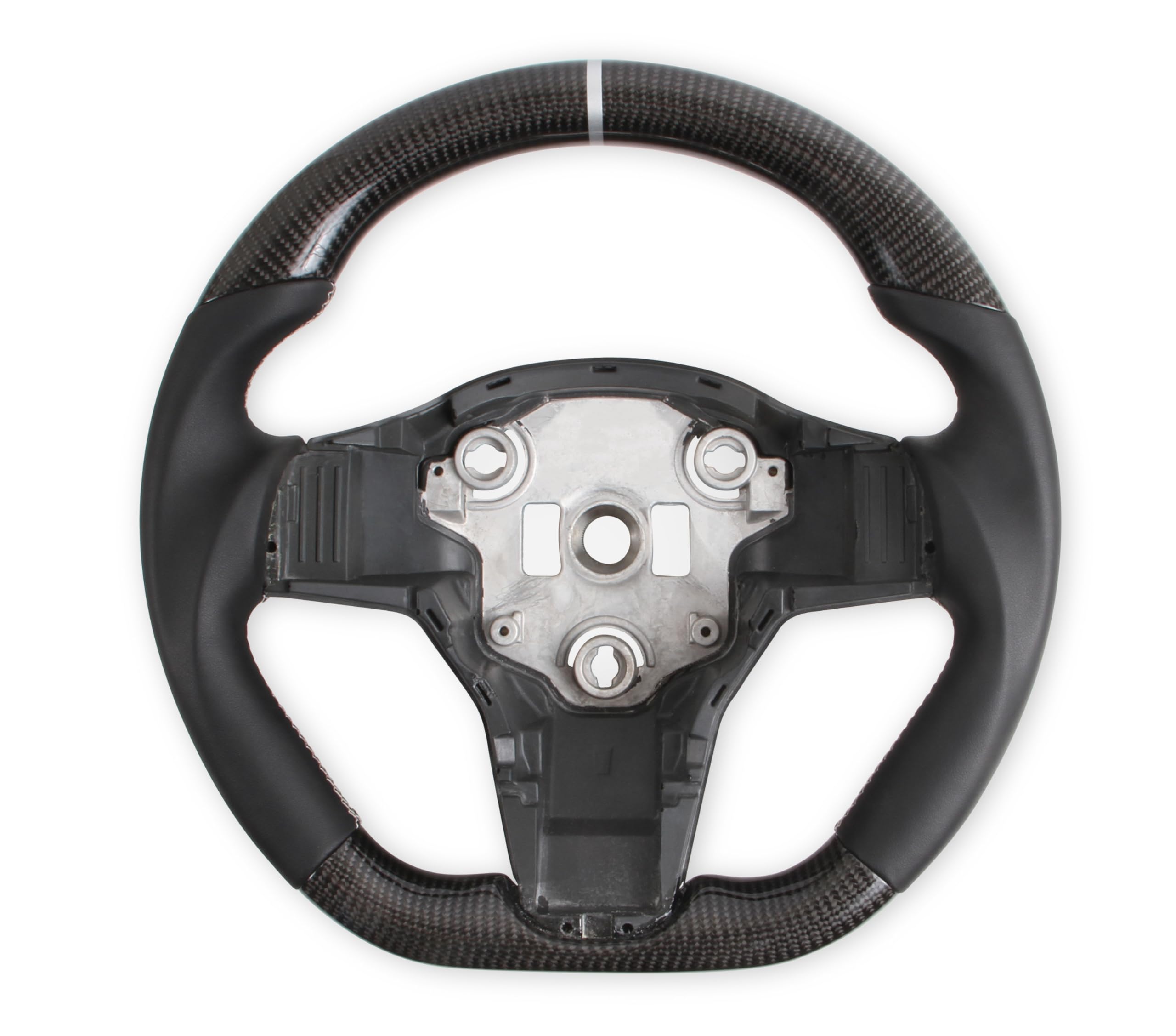 Rekudo RK950-01 Carbon Fiber Steering Wheel with Leather Grips - Premium Racing Style for Sports Cars & Gaming Simulators