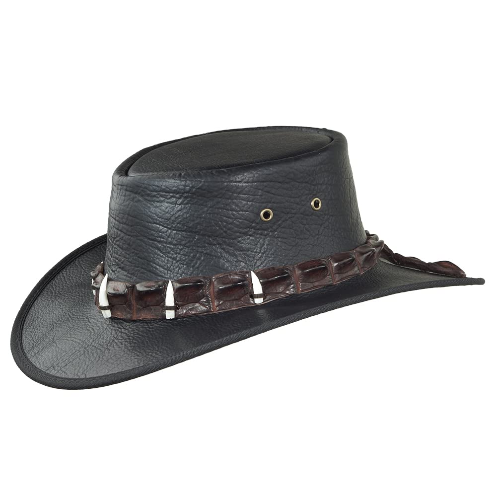 Barmah Hats Outback Crocodile Leather Hat - Premium Australian Bush Hat for Men & Women - Durable & Water-Resistant - Perfect for Outdoor Adventures, Hiking, and Safari Trips