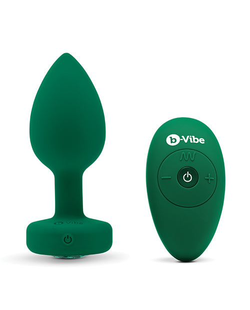 B Vibe Rechargeable Vibrating Jewel Plug with Remote Control - Silicone Anal Plug for Men & Women - Medium/Large Size - Emerald Green - Perfect for Couples Play & Solo Pleasure