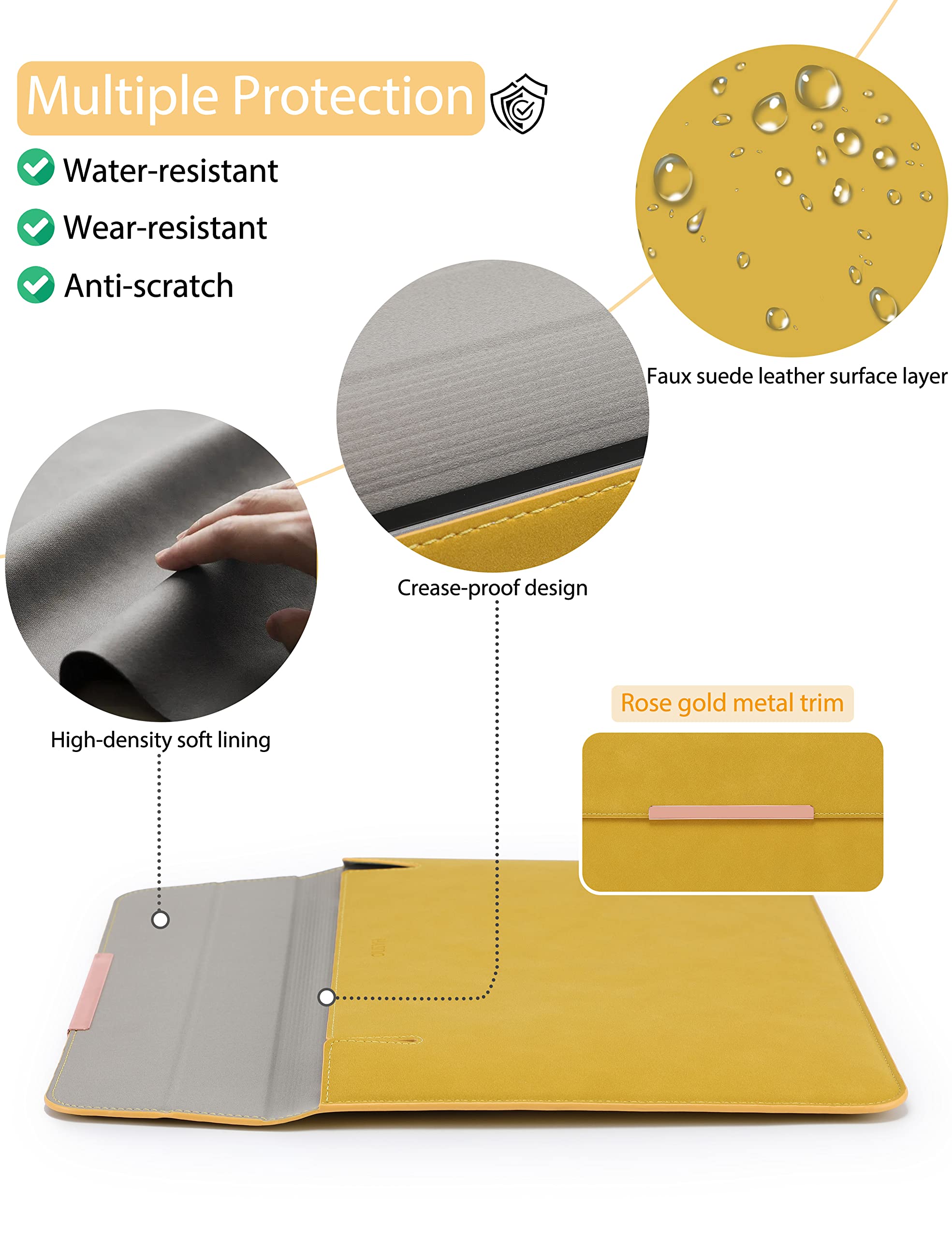 HYZUO 15-16 Inch Laptop Sleeve Case with Stand - Compatible with MacBook Pro 16 M1 Pro/Max A2485 A2141 2019-2022, MacBook Pro 15 2012-2019, Surface Laptop 15 - Protective Carrying Case with Accessory Bag (Olive Yellow) for Work, Travel & School