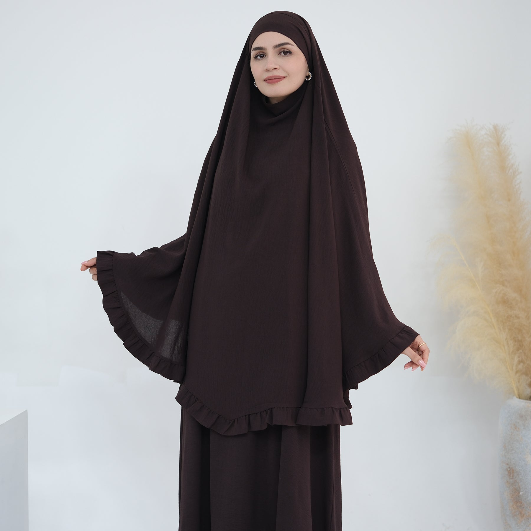 Premium Muslim Abaya Khimar Set - Modest Islamic Prayer Dress for Women (Coffee) - Perfect for Prayer, Mosque, and Special Occasions