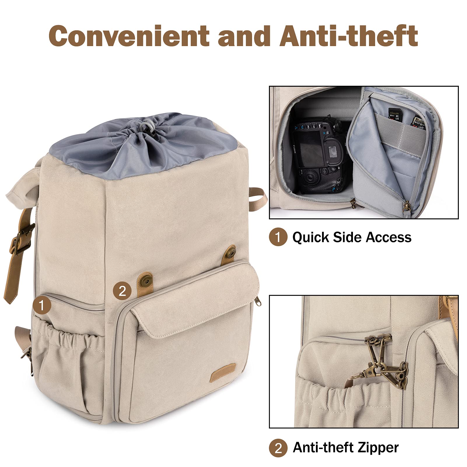 BAGSMART Anti-Theft DSLR SLR Camera Backpack with Rain Cover - Waterproof Canvas Photography Bag Fits 15