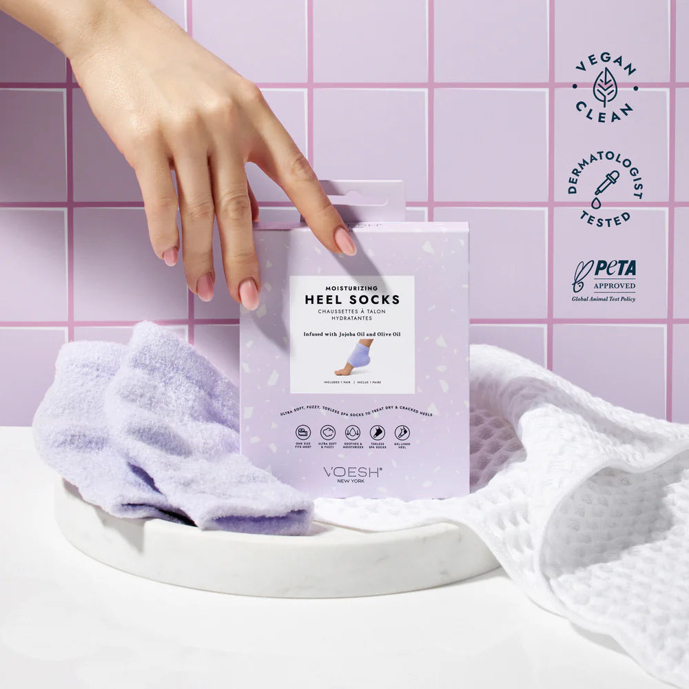 Voesh Moisturizing Heel Socks for Dry Cracked Feet - Soft Exfoliating Foot Care Socks (Purple) - Perfect for Overnight Hydration & Spa Treatment at Home