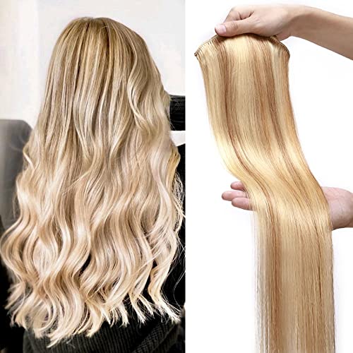 Mclvor Clip in Human Hair Extensions - Soft Silky Double Weft Remy Hair 70g 7Pcs Straight Real Hair Extensions - Tangle & Shedding Free for Women (#18/613, 16 Inch) - Perfect for Daily Styling, Parties & Special Occasions