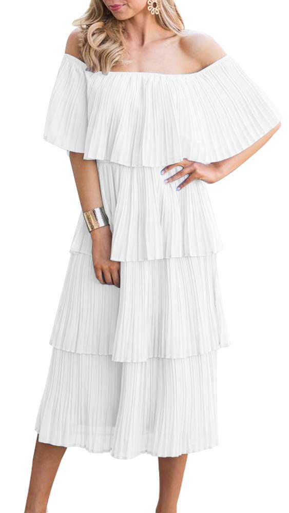 ETCYY Women's Off Shoulder Ruffled Chiffon Maxi Dress - Elegant Summer Wedding Guest, Beach Party & Casual Loose Fit Long Dress for Women | Perfect for Bridal Shower, Vacation & Special Occasions