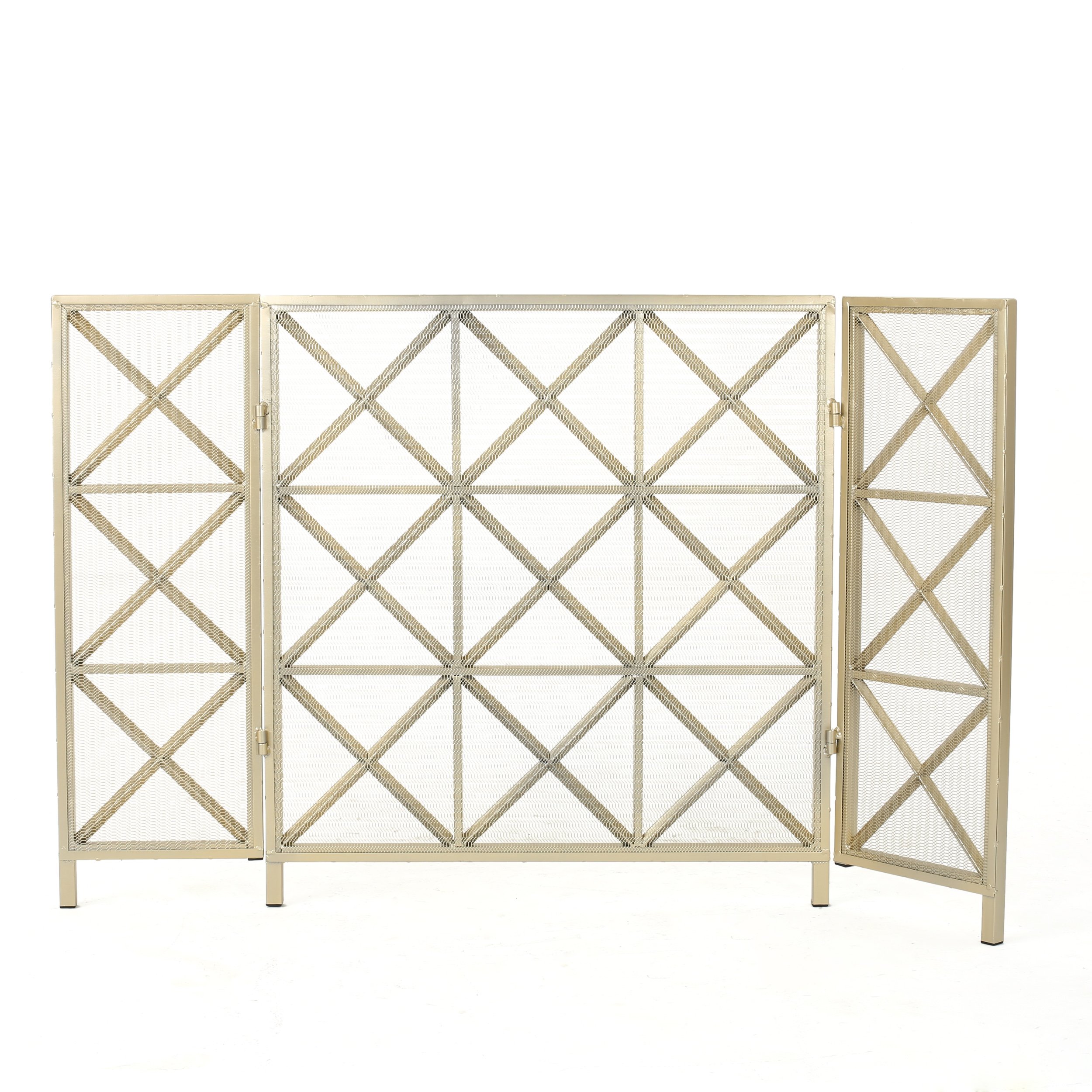 Christopher Knight Home Margaret 3-Panel Iron Fireplace Screen in Gold - Decorative Fireplace Guard for Living Room, Bedroom & Home Safety