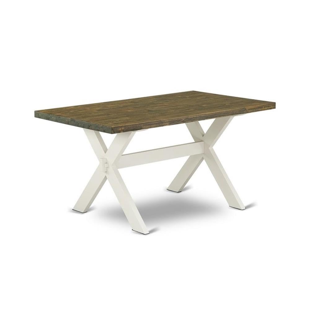 East West Furniture 5-Piece Kitchen Table Set for 4 - 36x60 Inch Rectangle Dining Table with X-Legs & 4 Baby Blue Linen Fabric Chairs - Modern Dining Room Furniture for Small Spaces, Breakfast Nooks, and Cozy Kitchens