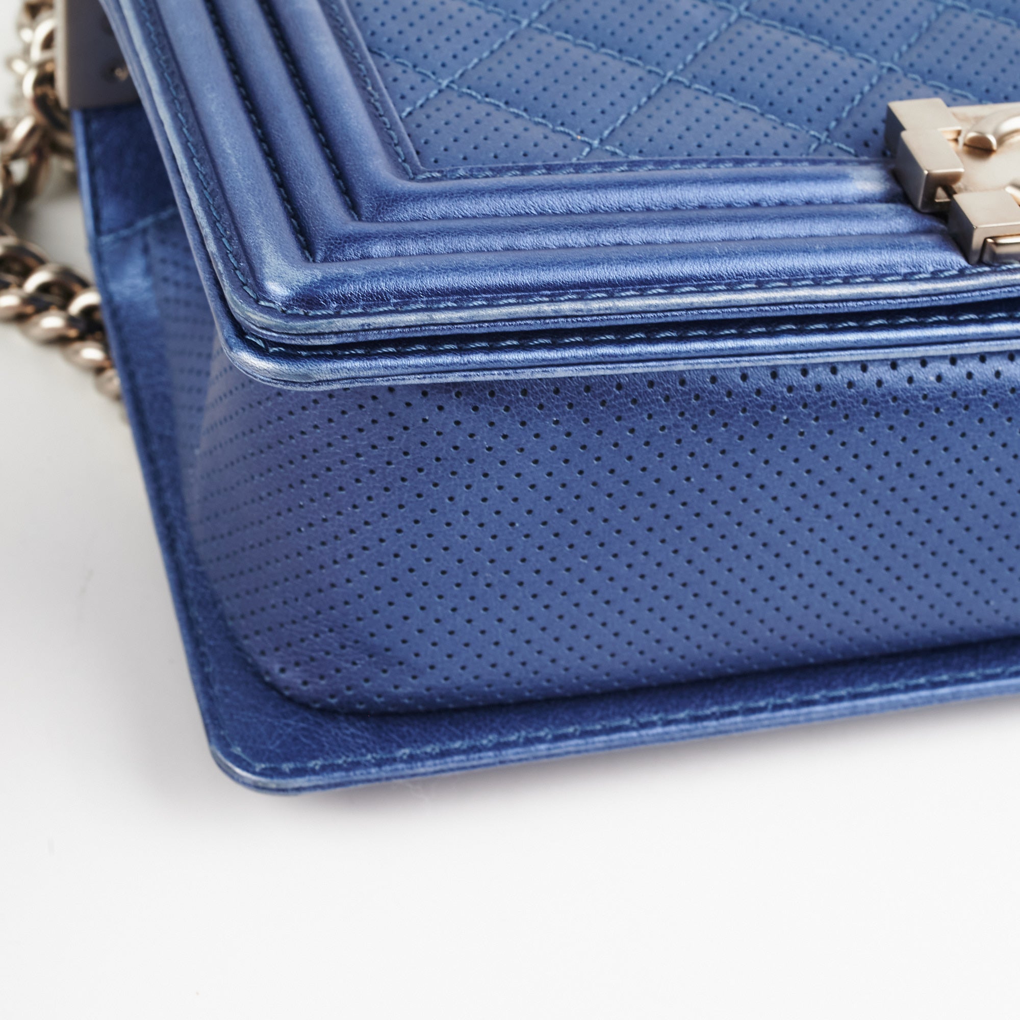 Chanel Old Medium Boy Bag in Metallic Blue - Luxury Leather Crossbody Bag for Women | Perfect for Parties, Date Nights & Special Occasions