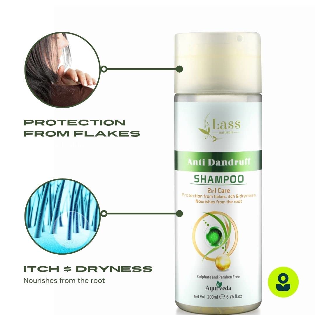 Lass Naturals Anti-Dandruff Shampoo for Women & Men with Tea Tree Oil & Vitamin E - Soothes Itchy Scalp, Fights Fungal & Bacterial Irritation - Perfect for Daily Hair Care & Scalp Health