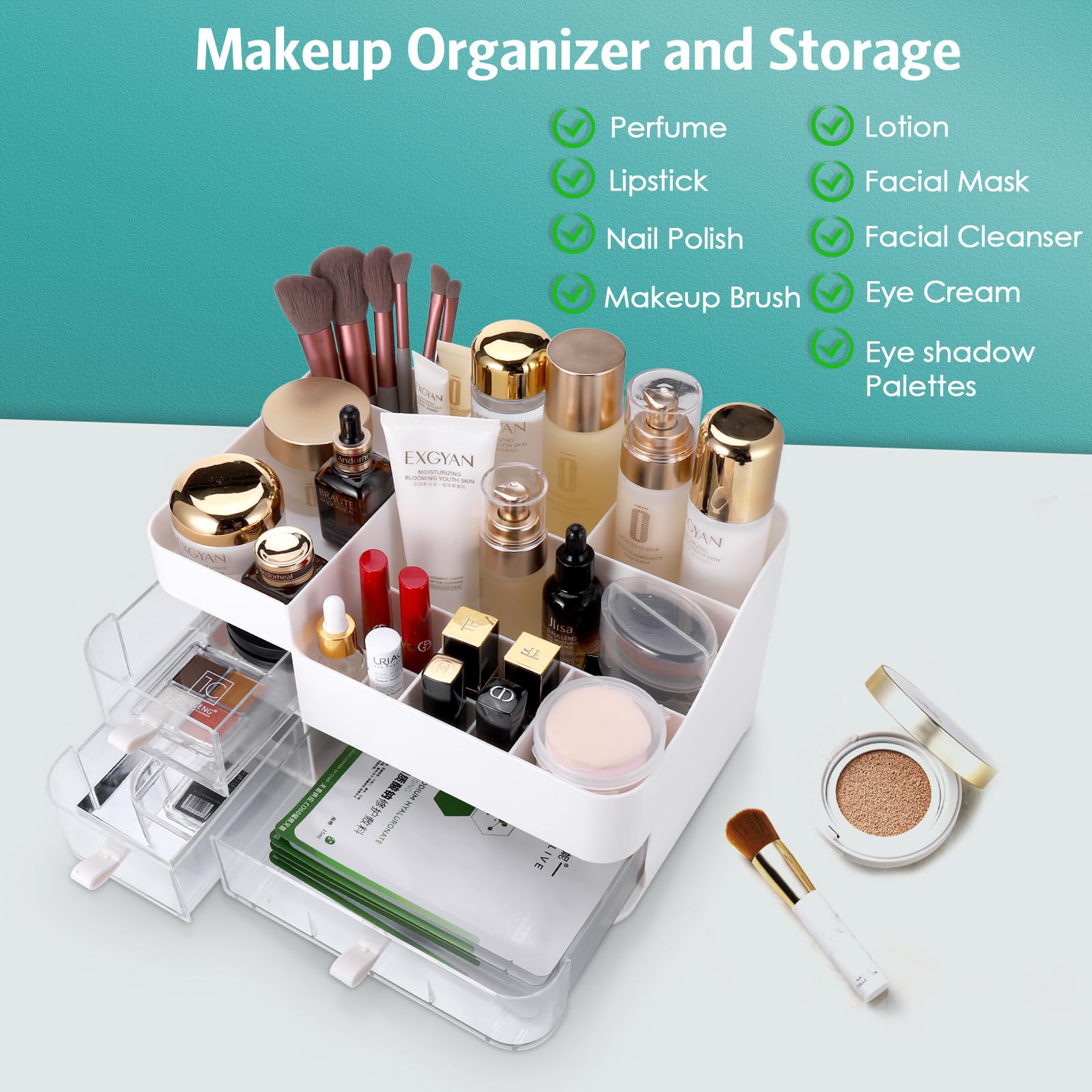 Clear Acrylic Makeup Organizer with Drawers - Large Vanity & Bathroom Countertop Storage for Cosmetics, Skincare, Perfume | Perfect for Bedroom, Dressing Table & Travel Beauty Organization