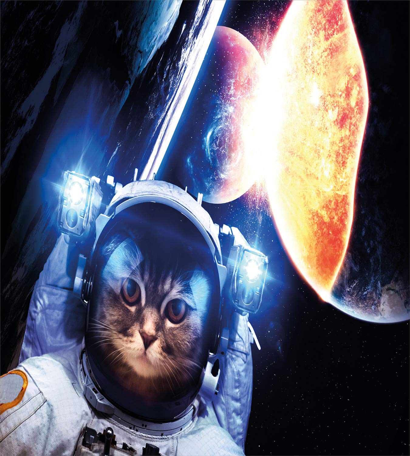 Ambesonne Space Cat Duvet Cover Set - Twin Size 2-Piece Bedding with Kitten in Suit & Cosmic Galaxy Design (Dark Blue & Orange) - Perfect for Kids' Room, Space-Themed Bedroom Decor, and Cat Lovers