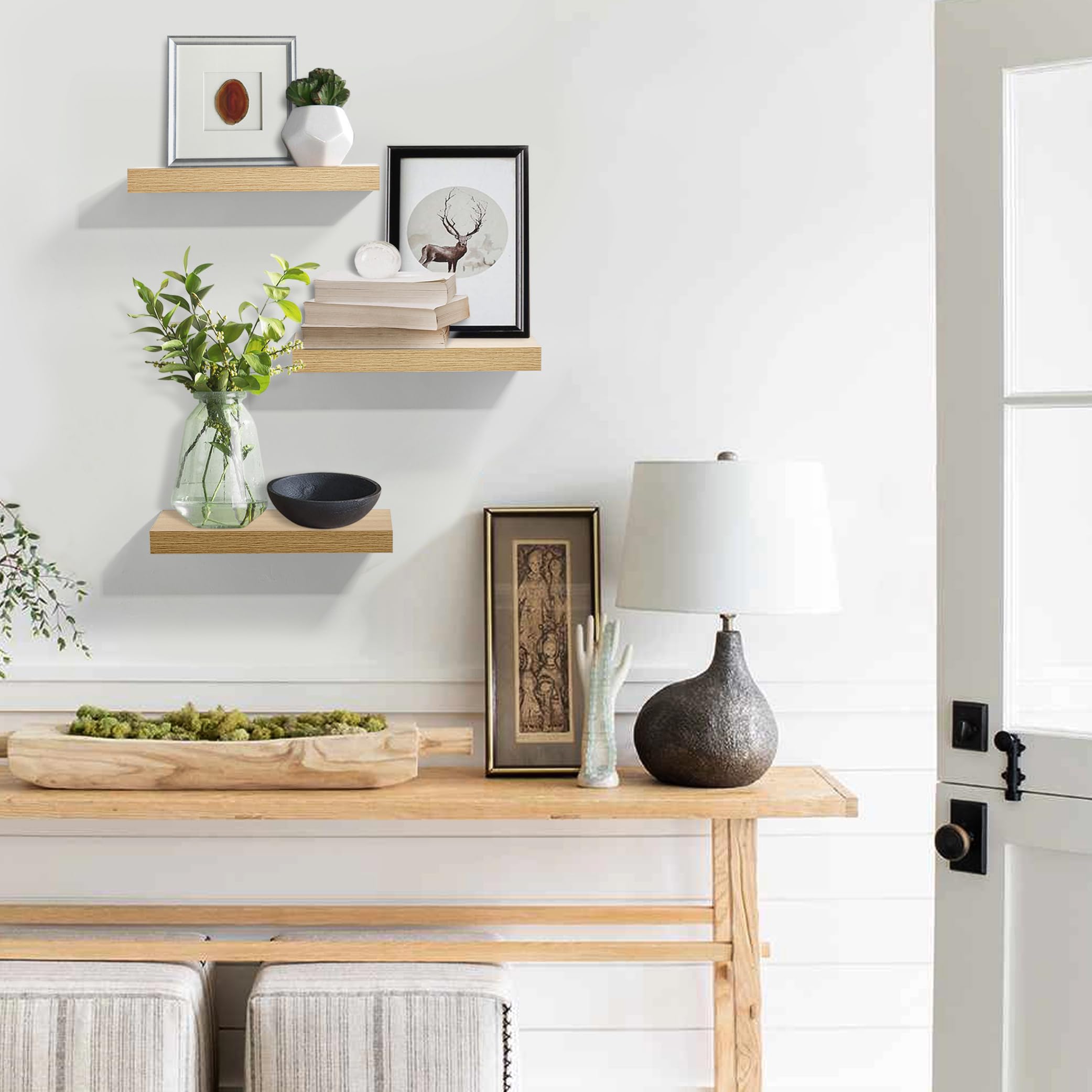 AHDECOR Floating Shelves Set of 3 - Rustic Wooden Wall Mounted Shelves for Home Decor | Bedroom, Living Room, Kitchen & Office Storage | Easy to Install & Sturdy Design | Perfect for Displaying Books, Plants & Decorative Items