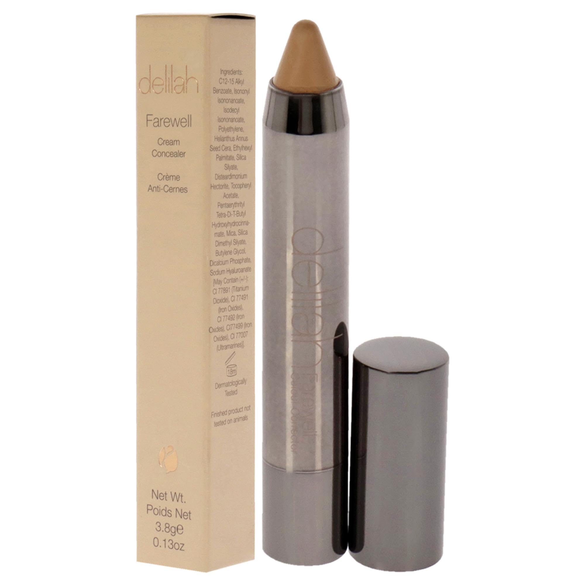 Delilah Farewell Cream Concealer - Honey Shade for Women, 0.13 oz, Full Coverage & Hydrating Under Eye Concealer - Perfect for Dark Circles, Blemishes & Everyday Makeup Routine