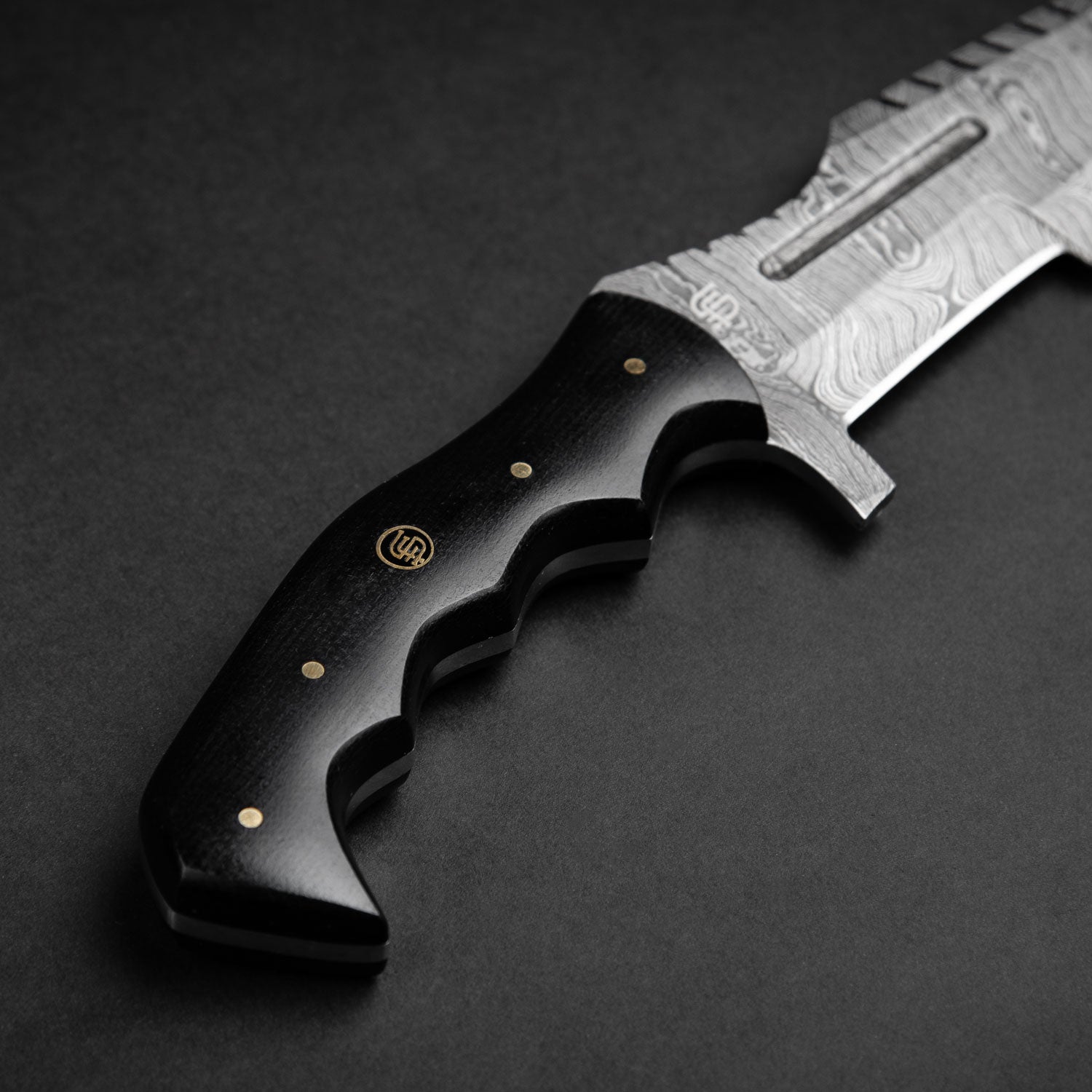 Handmade Damascus Steel Warrior Tanto Knife with Black Micarta Handle - Tactical Survival, Outdoor Camping, Bushcraft & Collection Display