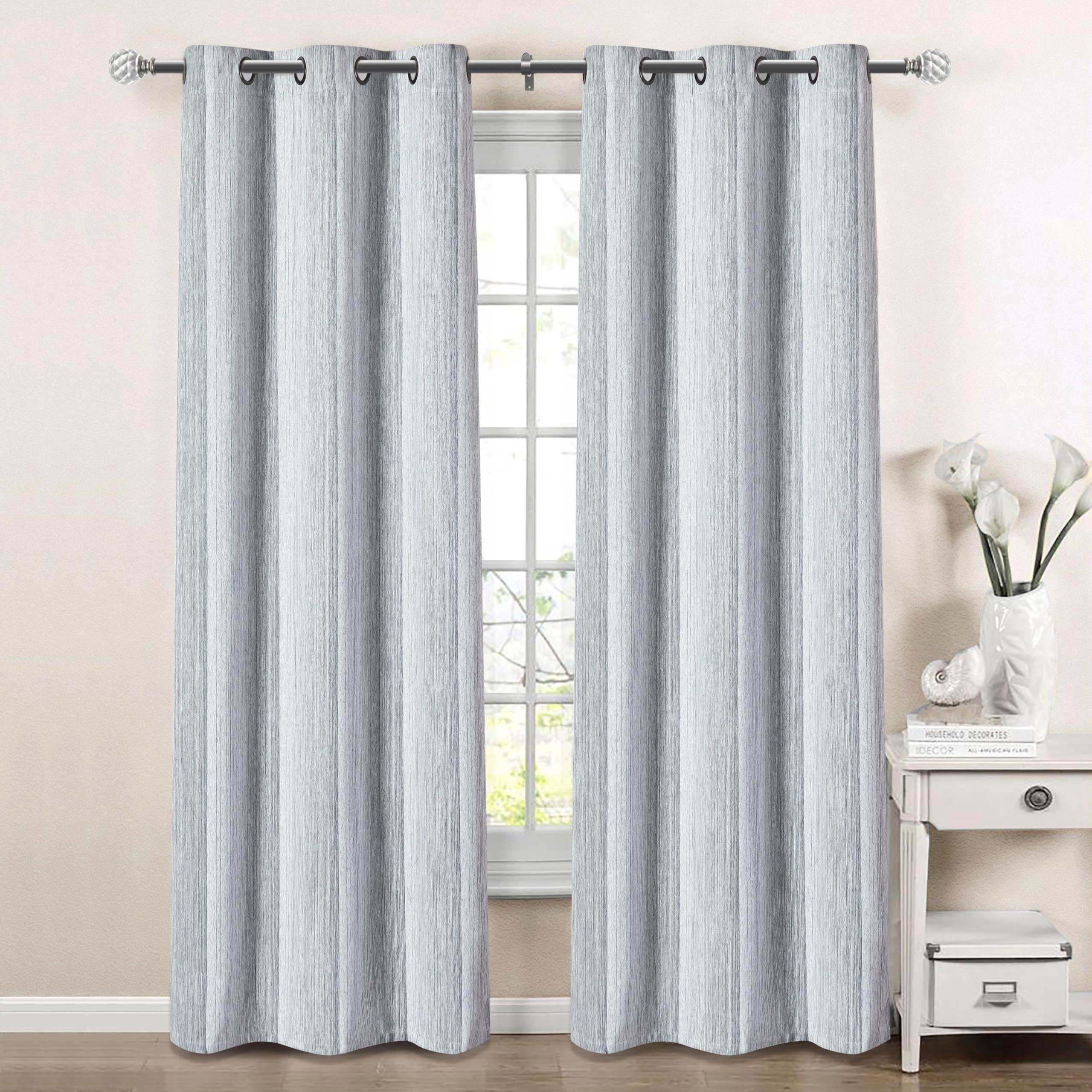1 Inch Adjustable Window Curtain Rod 36-72 Inches with Crystal Diamond Ball Finials - Single Rod for Living Room, Bedroom, Dorm (Antique Nickel Finish) - Perfect for Sheer & Lightweight Curtains
