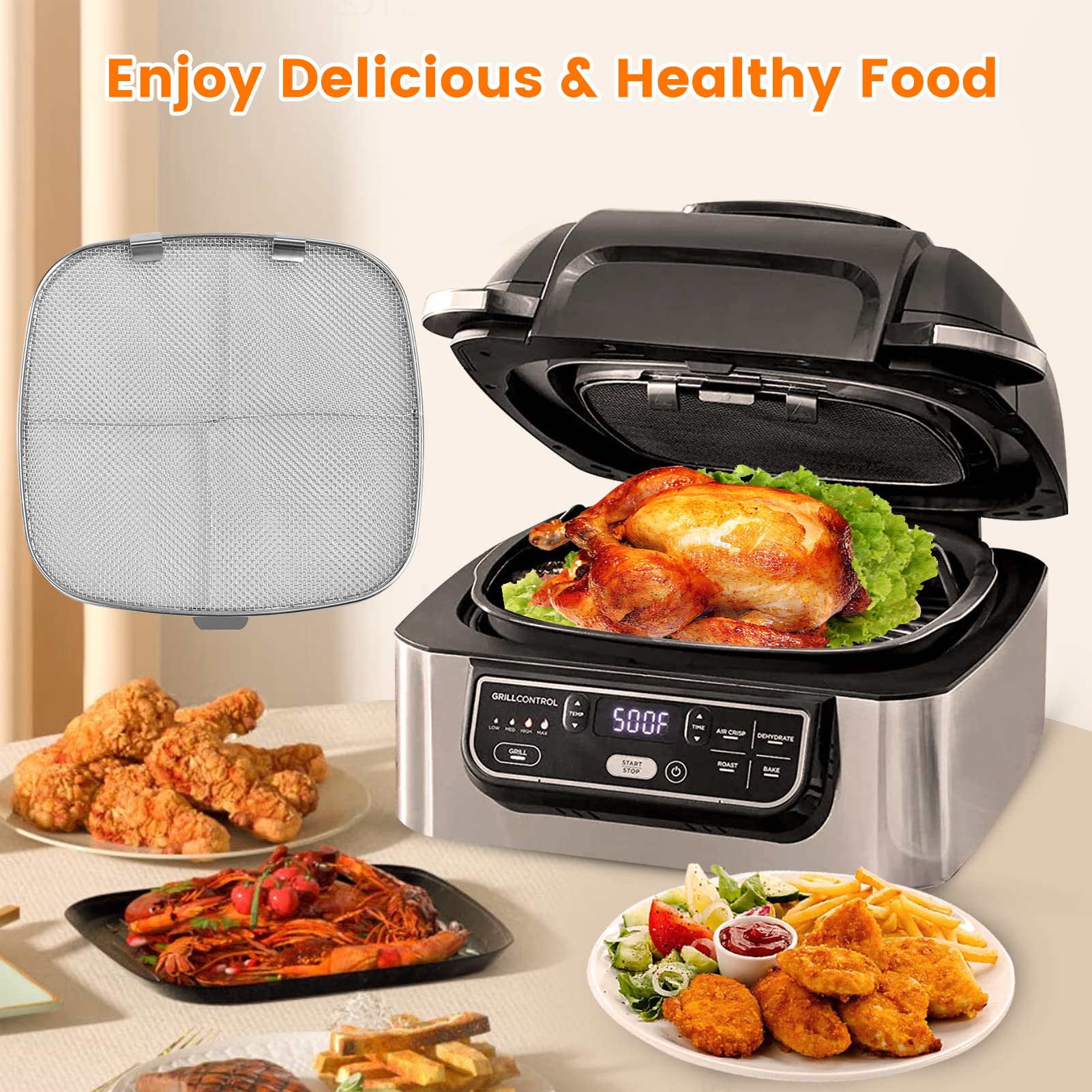 Stainless Steel Splatter Shield for Ninja Foodi AG301 | Fine Mesh Splatter Screen Replacement Part | Compatible with Ninja Foodi 5-in-1 Indoor Grill & Air Fryer Models AG300, AG300C, AG301C, AG302, AG400 | Perfect for Grease Protection & Mess-Free Cooking
