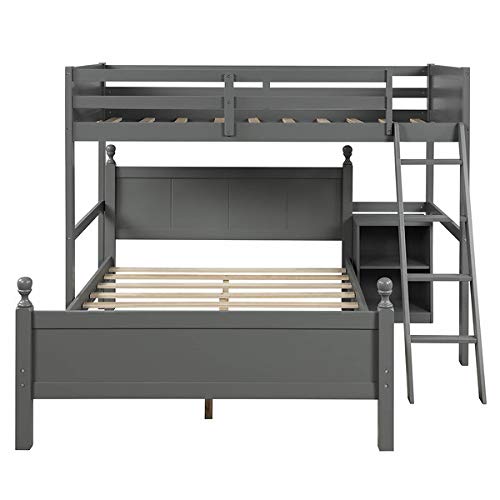 Twin Over Full Loft Bed with Storage Cabinet & Ladder - Sturdy Wood Slat Support, No Box Spring Needed - Easy Assembly Kids Bedroom Furniture for Small Spaces & Shared Rooms