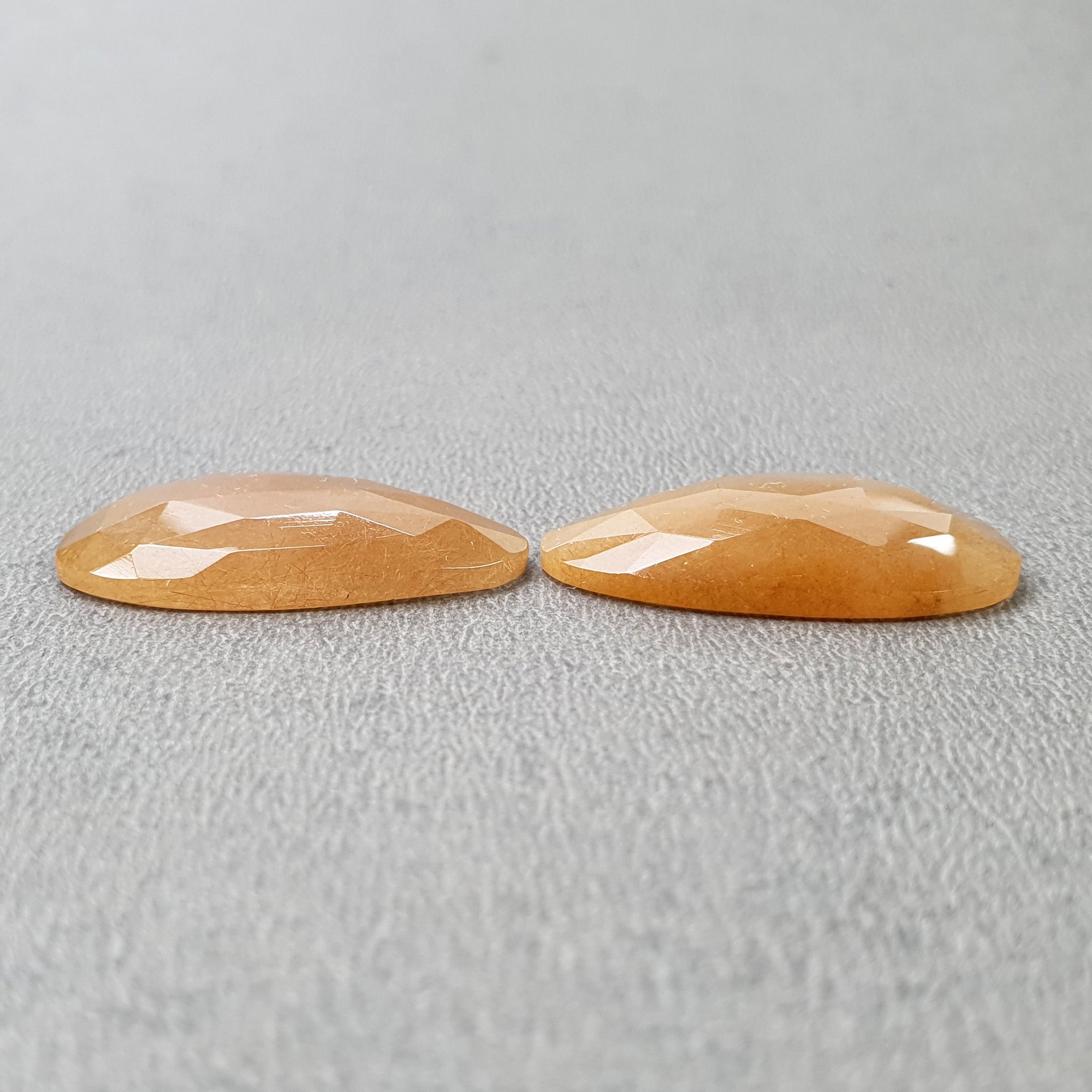 Natural Brown Rutile Quartz Gemstone Rose Cut - 26.30cts Untreated Unheated Rutile Pair (26x17mm) with Video | Jewelry Making, Healing Crystals & Collector's Specimen