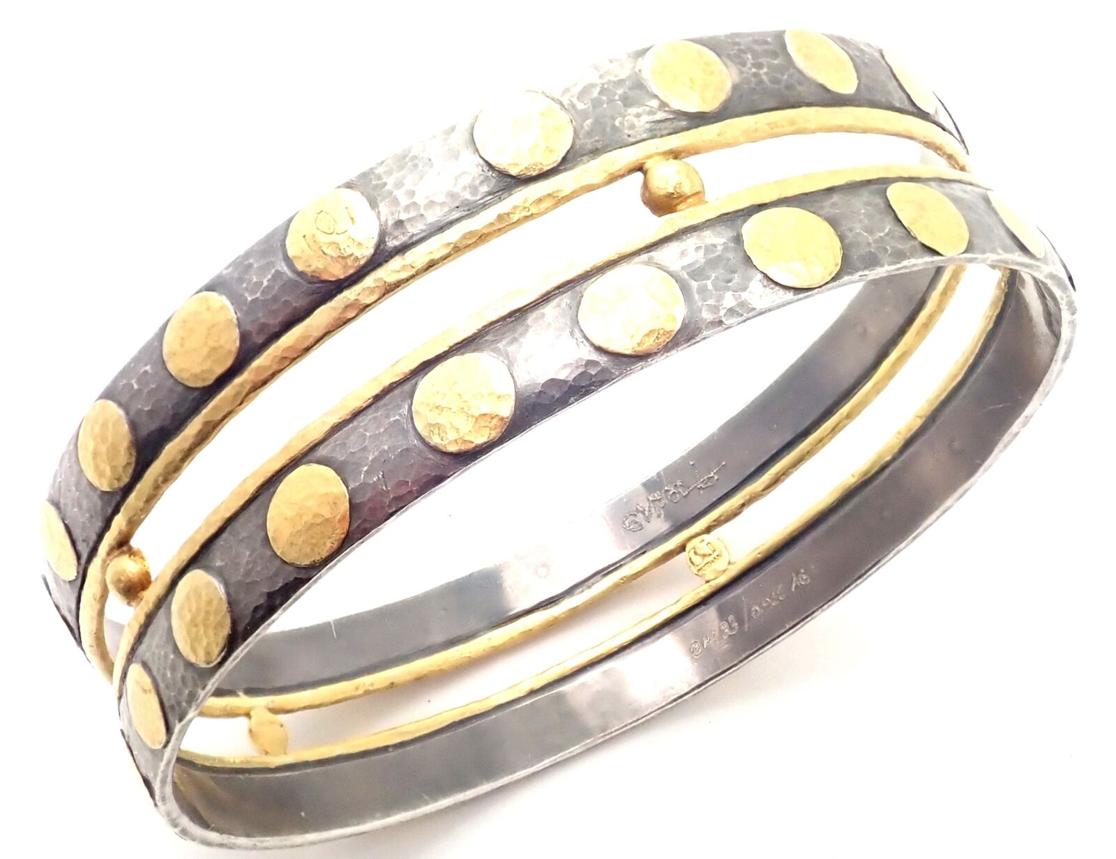 Authentic Gurhan Deco 24K Yellow Gold & Sterling Silver Bangle Bracelet - Luxury Paper Thin Design for Women, Perfect for Weddings, Parties & Special Occasions