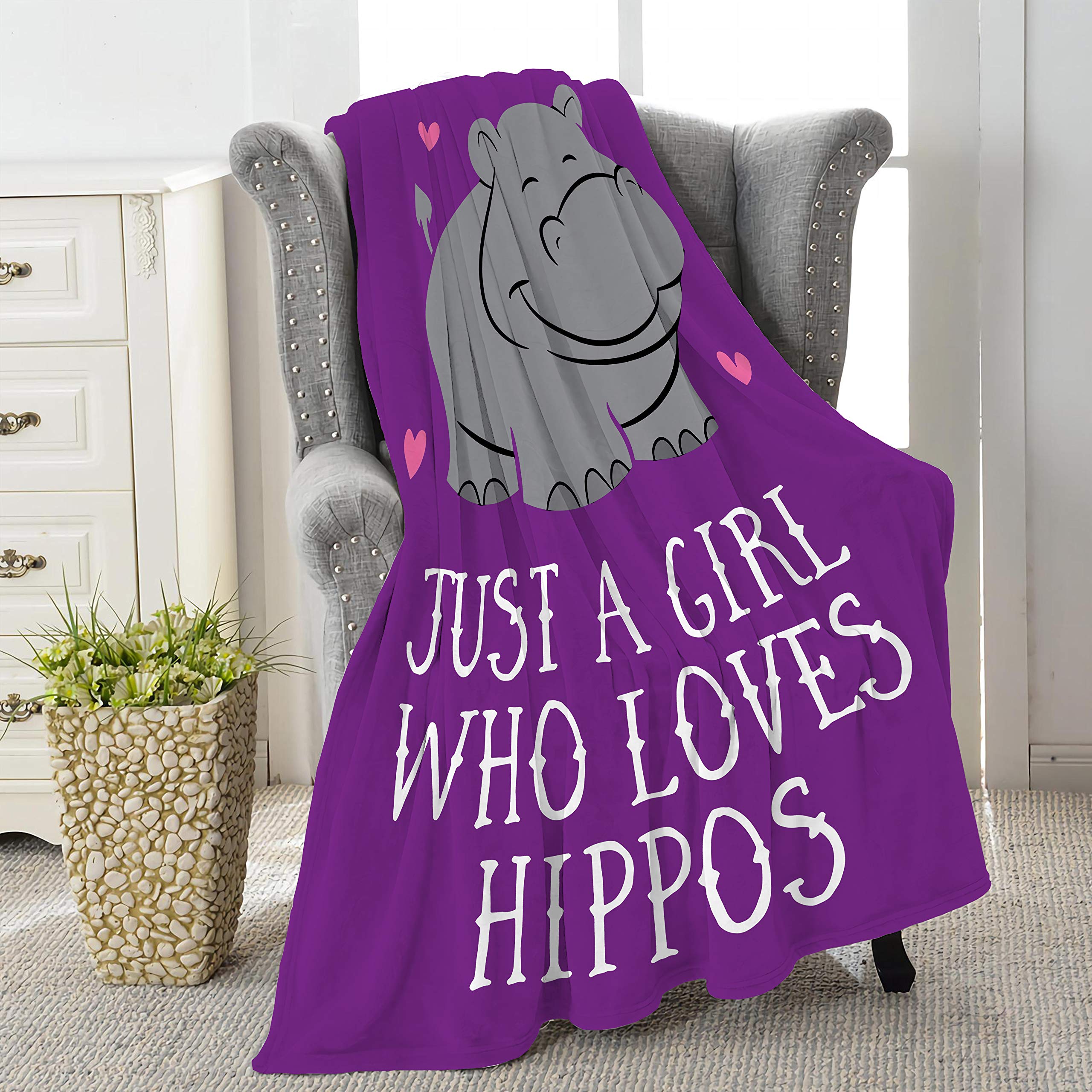 Jikokuten Just A Girl Who Loves Hippos Super Soft Flannel Blanket - Lightweight & Comfortable Luxury Throw for Warmth - Queen Size Plush Cozy Blanket for Twin Bed, Sofa, Office & Camping Use