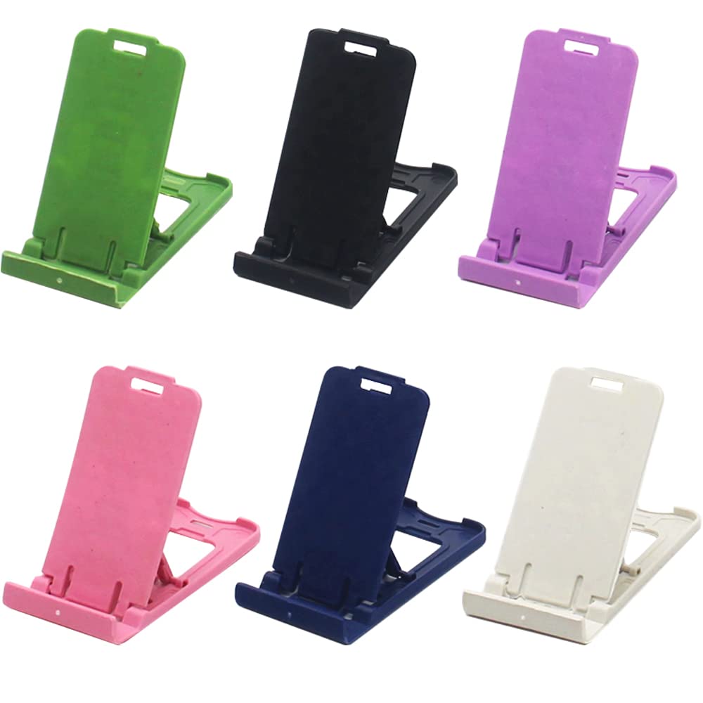 H&W 6PCS Adjustable Foldable Phone Stand for Desk - Multi-Angle Viewing, Universal Phone Holder for iPhone Samsung (Landscape Mode Only) - Perfect for Watching Videos, Video Calls & Hands-Free Browsing