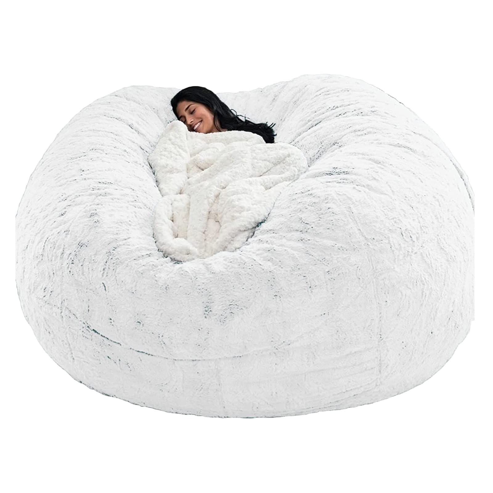 4ft Giant Bean Bag Chair - Plush Lounger with Storage | Soft Fluffy Fur Portable Sofa Bed for Living Room | No Filler Included | White | Perfect for Relaxing, Gaming & Small Space Living