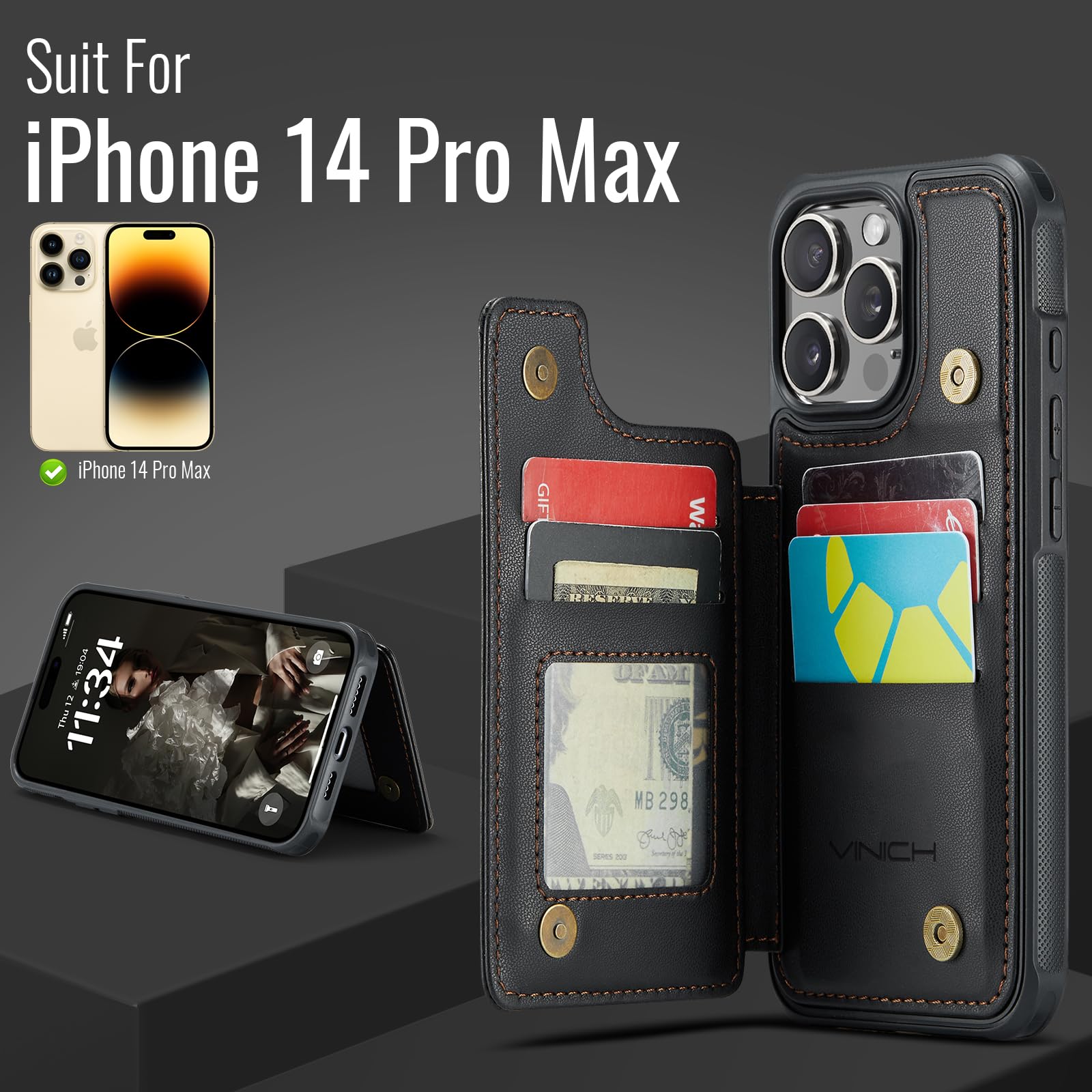 Premium RFID Blocking Wallet Case for iPhone 14 Pro Max 6.7