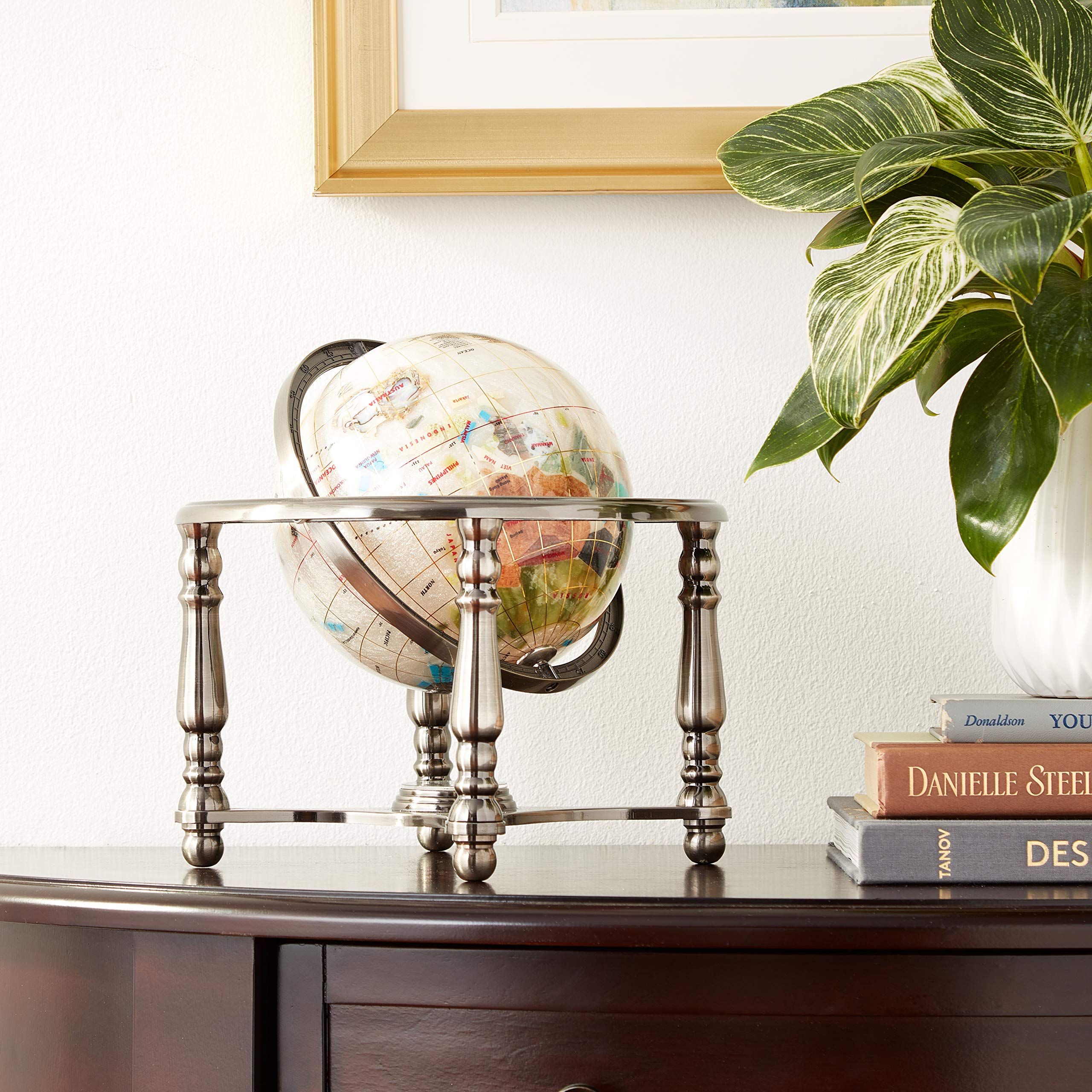 10-Inch Pearl Swirl Ocean Gemstone World Globe with Silver Stand - Unique Art Decor for Home, Office & Gift Giving
