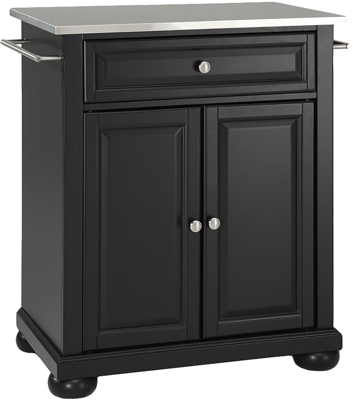 Crosley Alexandria Stainless Steel Top Rolling Kitchen Island Cart with Storage - Microwave Stand, Black - Perfect for Small Kitchens, Apartments & Dorm Rooms